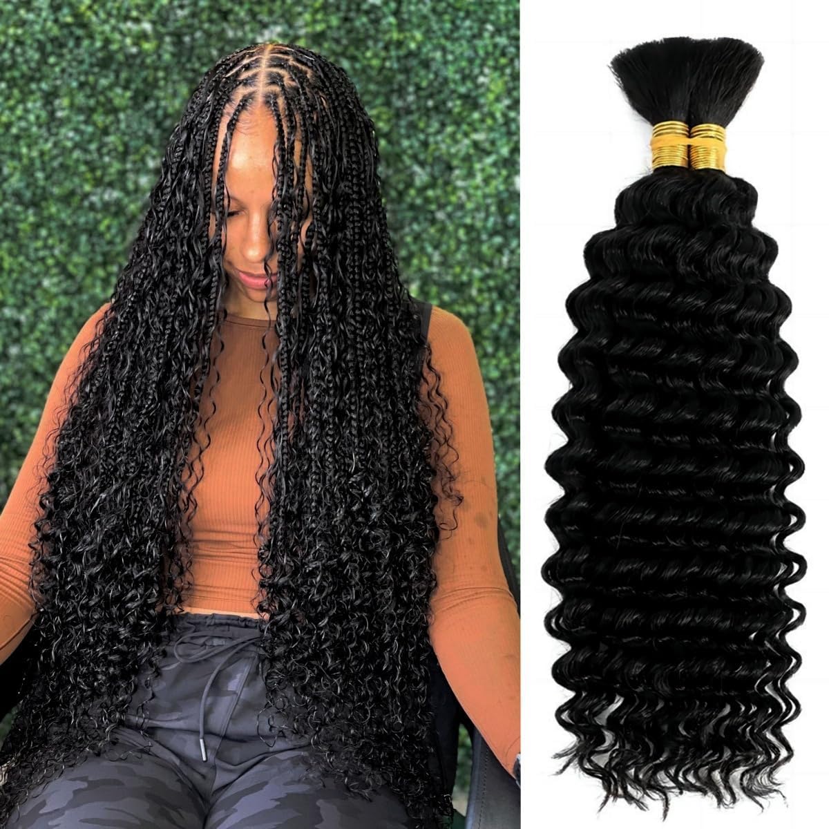 100 Percent Human Boho Braiding Hair Deep Wave Bulk Boho Hair for Braiding Curly Bundles Human Hair for Boho Braids Wet and Wavy Braiding Hair Extension No Weft