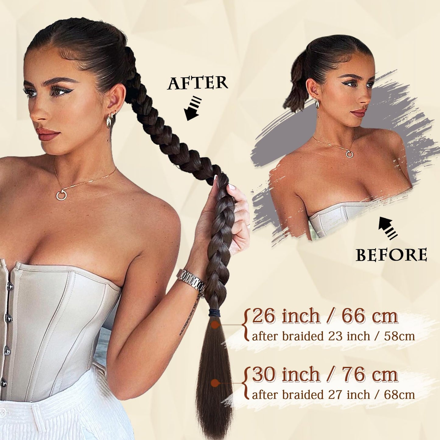 Long Braid Ponytail Extension with Hair Tie Straight Sleek Wrap Around Hair Extensions Synthetic Hair Piece Braid Pony Tail Fluffy Natural Soft Hairpieces for Women Daily Wear