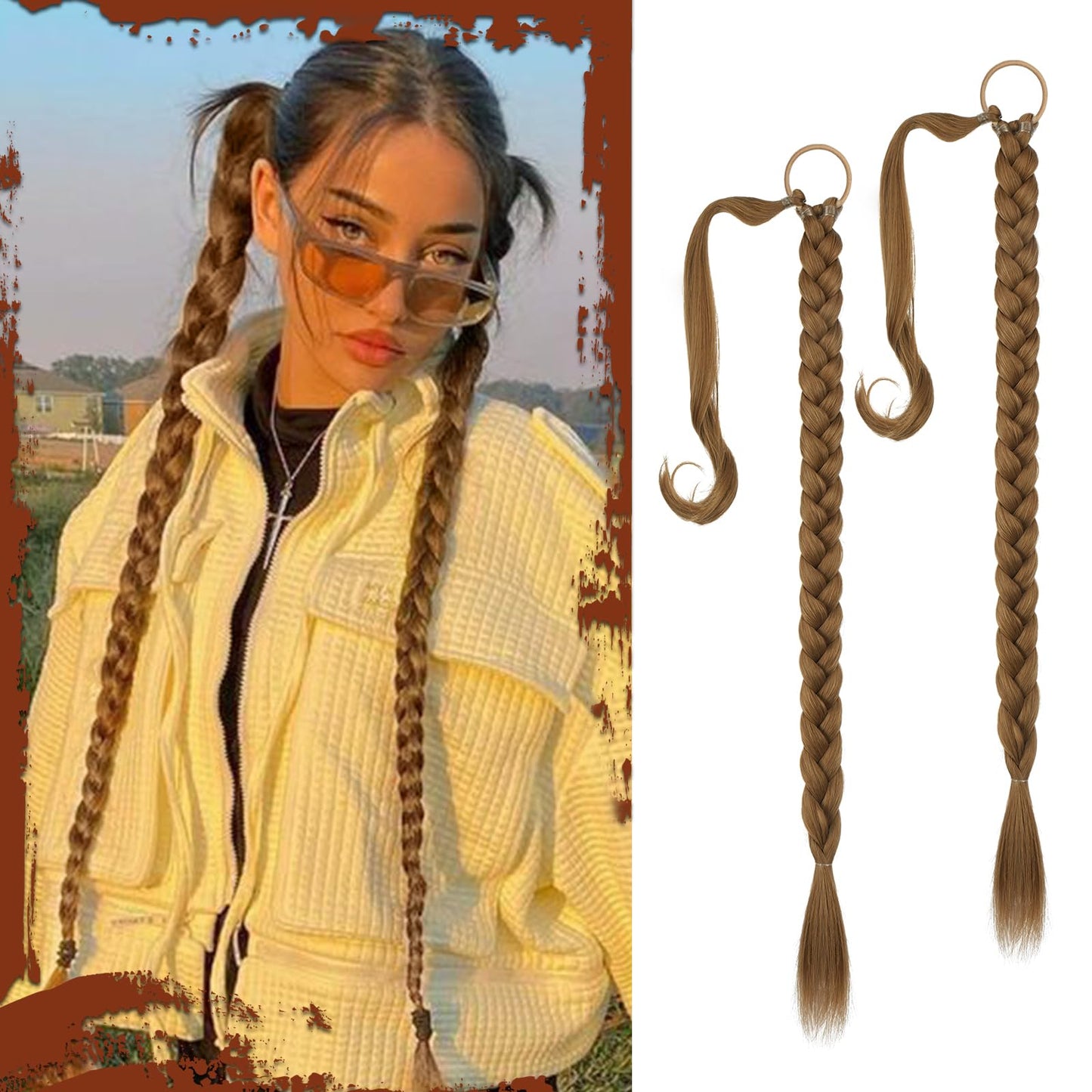 Long Braid Ponytail Extension with Hair Tie Straight Sleek Wrap Around Hair Extensions Synthetic Hair Piece Braid Pony Tail Fluffy Natural Soft Hairpieces for Women Daily Wear