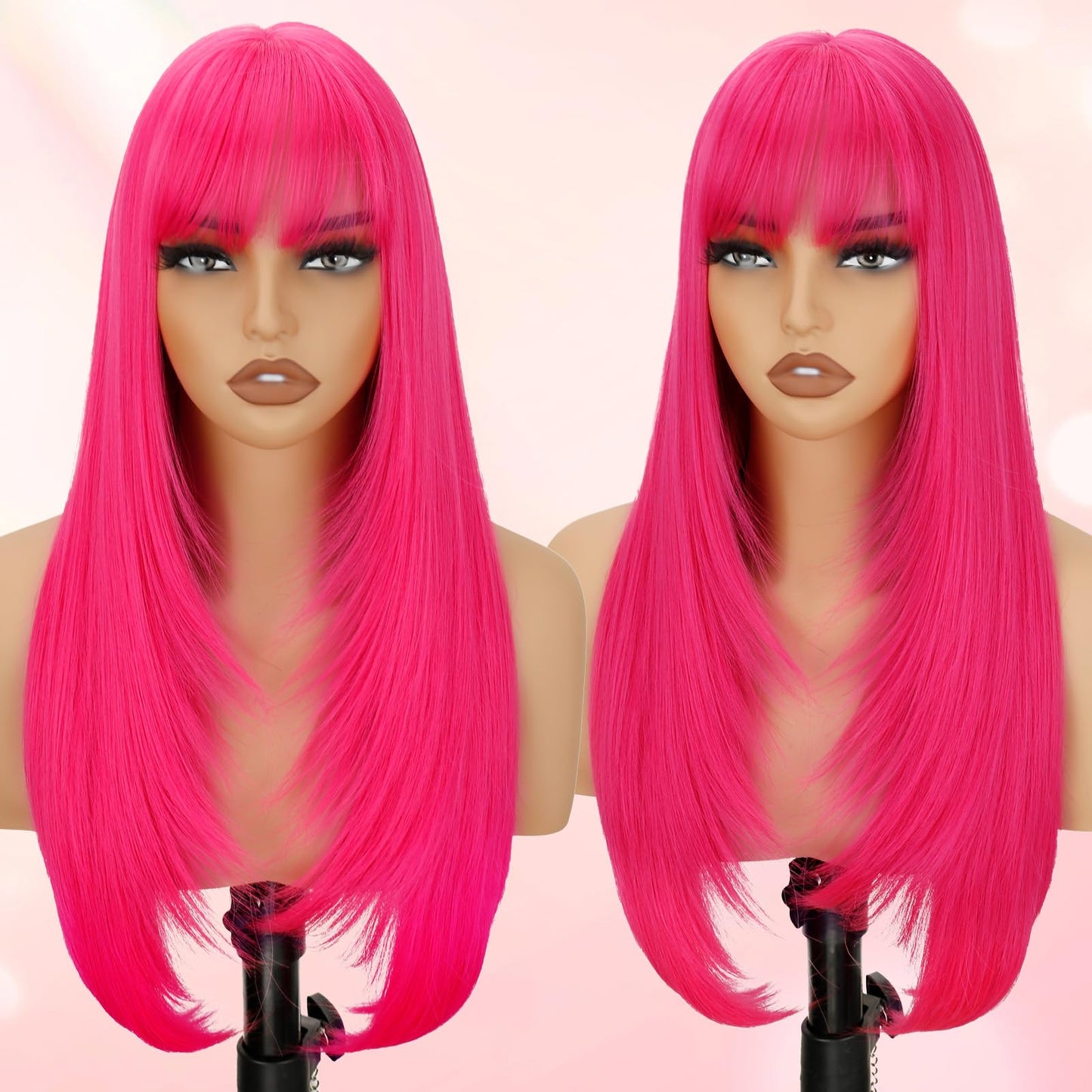 Long Straight Layered Wig with Bangs for Women