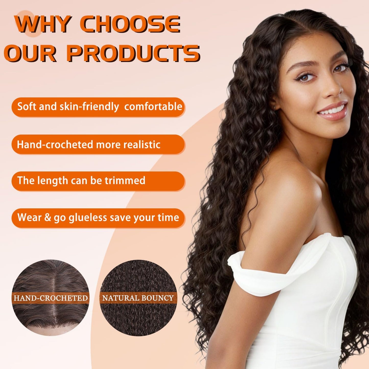 Deep Wave Synthetic Lace Front Wigs Long Curly Wigs for Women 34 inch Natural Looking Middle Wig for Daily Party Use