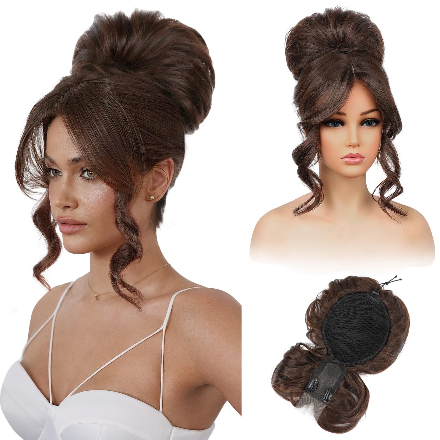 Messy bun Hair Pieces with Bangs - Hair Topper for Women