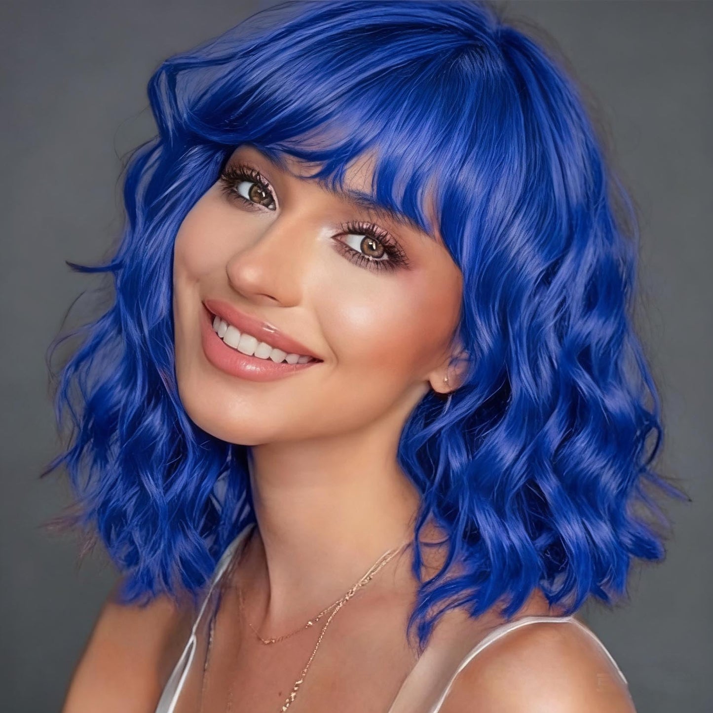 Black Wavy Wigs with Bangs Soft Short Bob Wigs for Women Synthetic Shoulder Length Women's Curly Wigs for Halloween Costumes Cosplay Daily