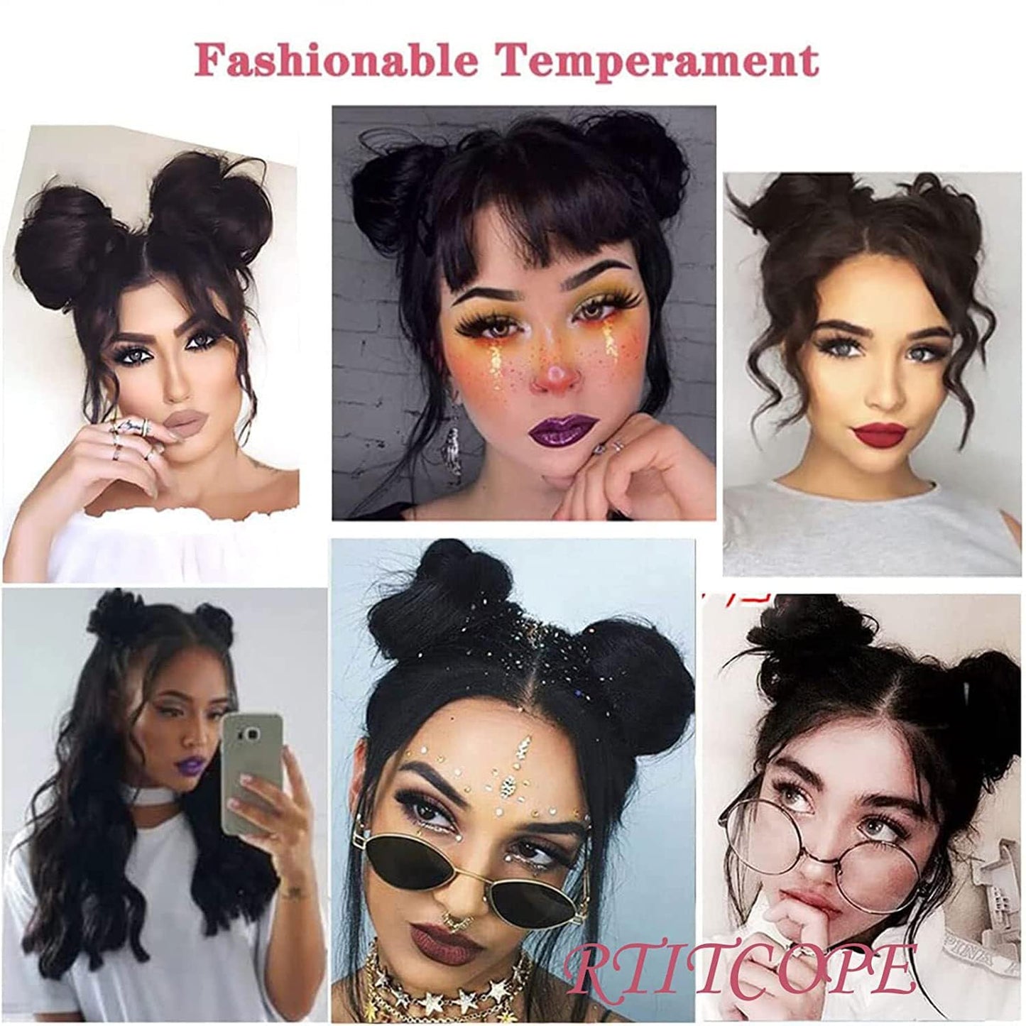 2PCS Mini Claw Clip in Hair Bun Messy Cat Ears Hair Bun Extension Synthetic Donut Wig Accessory Ponytail Hair Extensions Thick Updo Space Bun Hair Pieces for Women Girls