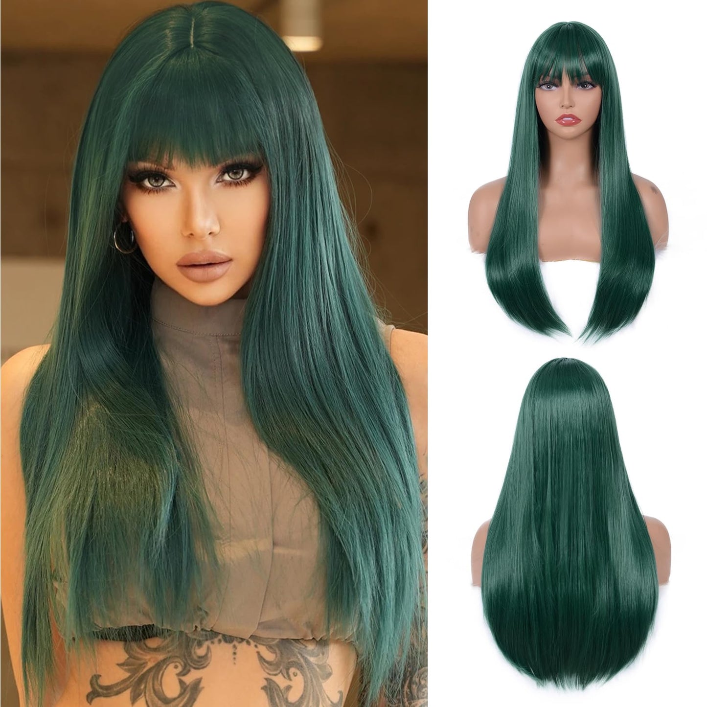24inch Silky Straight Synthetic Wig With Bangs for Daily Use Hollaween Party