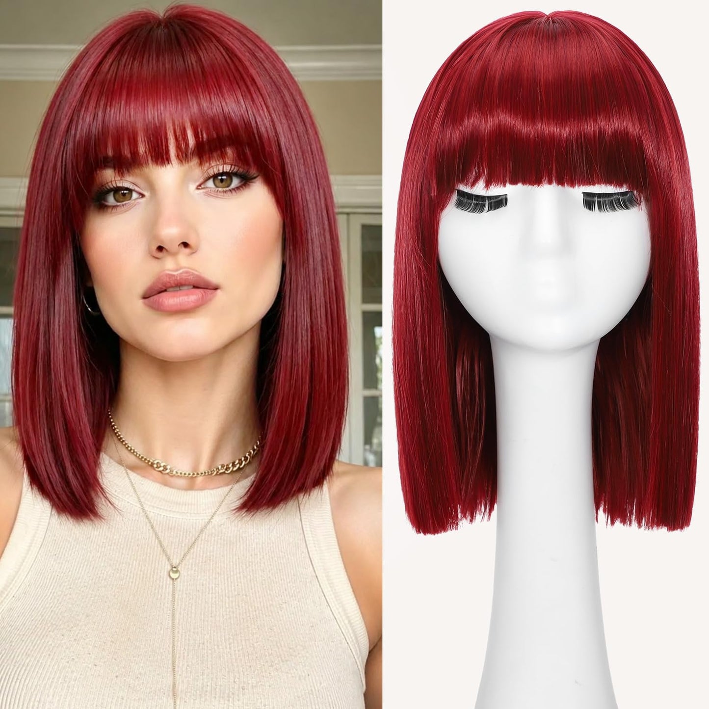 Bob Wig With Bangs Short Straight Wigs for Women 14 Inch Bob Shoulder Length Wigs Heat Resistant Fiber Synthetic Hair for Daily Party Cosplay Colorful Wigs