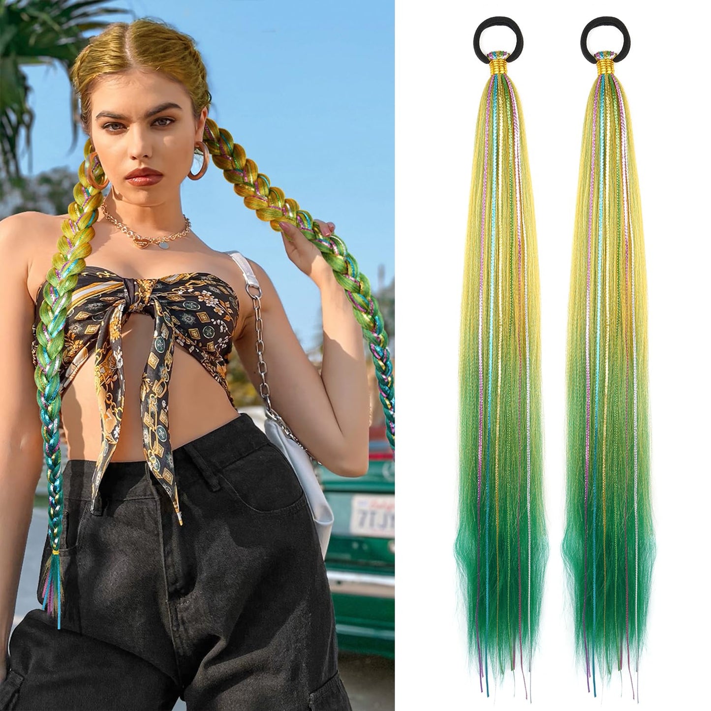 26 Inch Hair Tinsel Colored Hair Braided Ponytail Extension