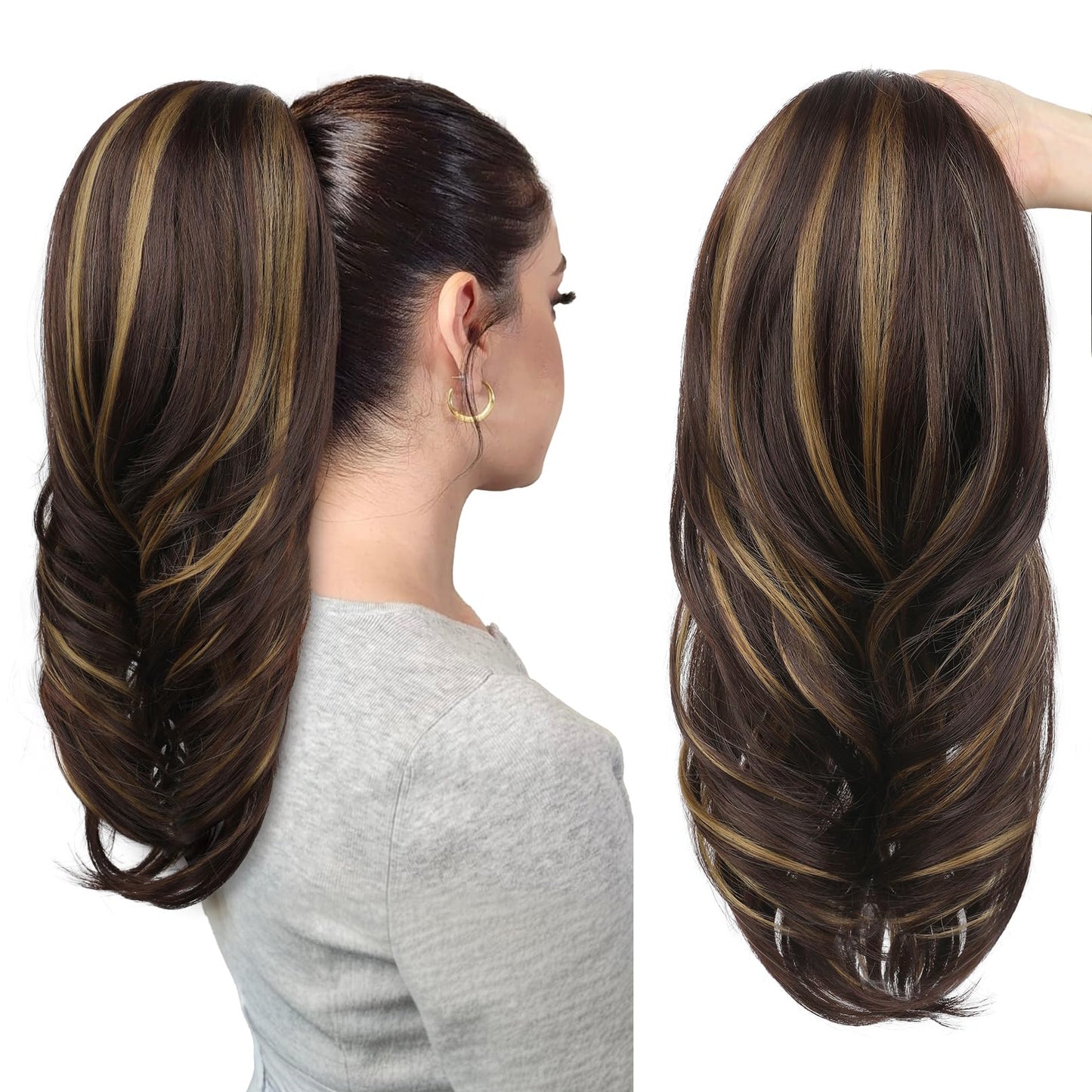 Drawstring Ponytail Extension, Long Wavy Multi Layered Clip in Ponytail Hair Extensions Stand Up High Fake Pony Tail Soft Natural Synthetic Hairpiece