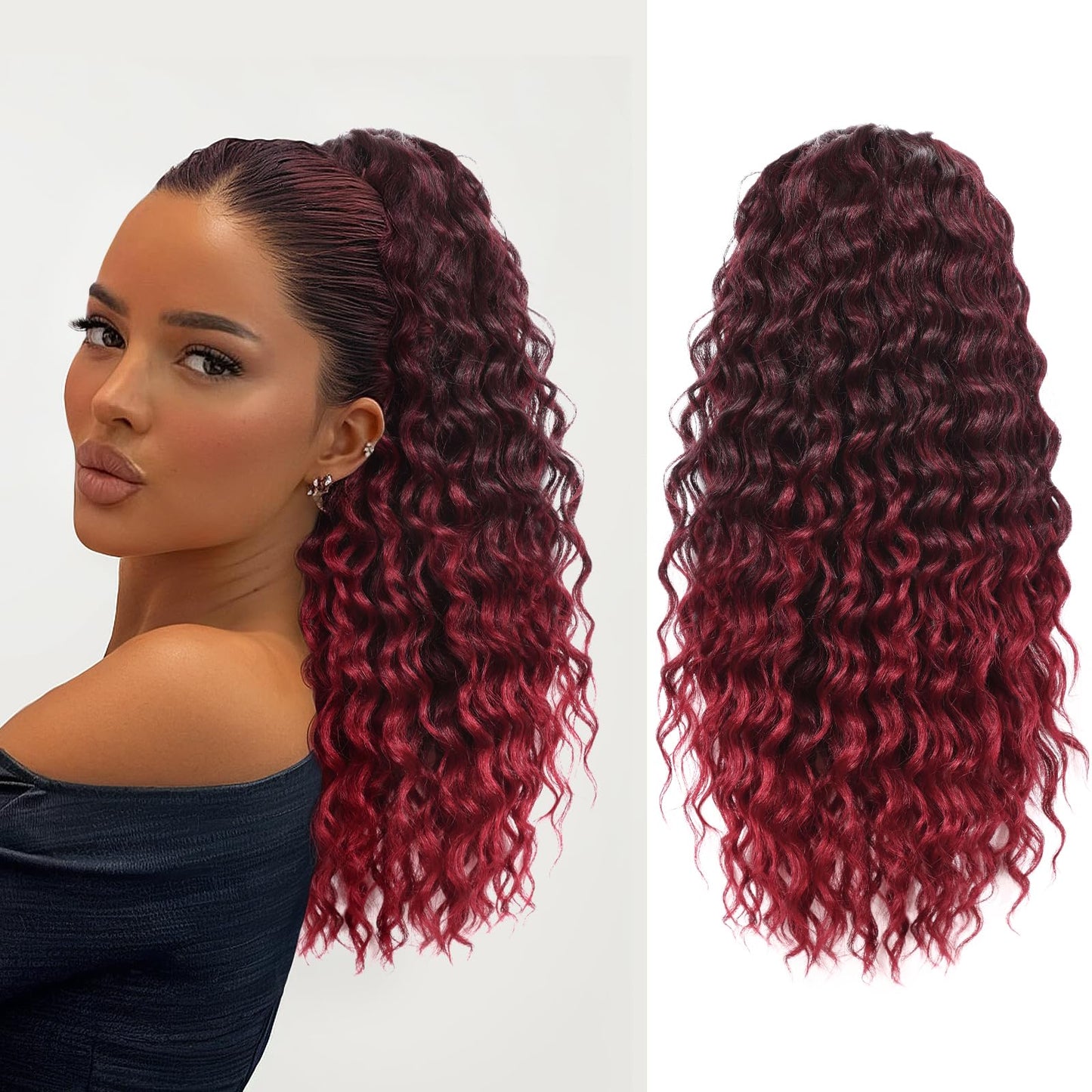 Ponytail Extension Fluffy Drawstring Ponytail Hair Extensions for Women Long Kinky Curly Wavy Pony Tail Yaki Synthetic Hairpieces 20 Inch