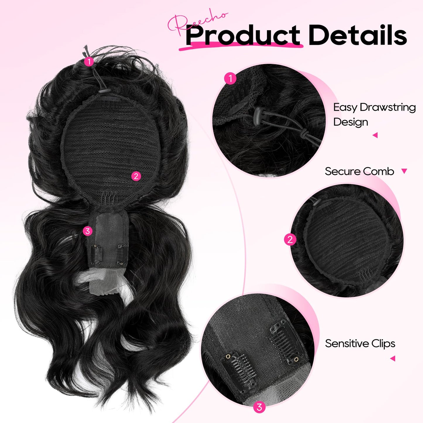 Messy bun Hair Pieces with Bangs - Hair Topper for Women