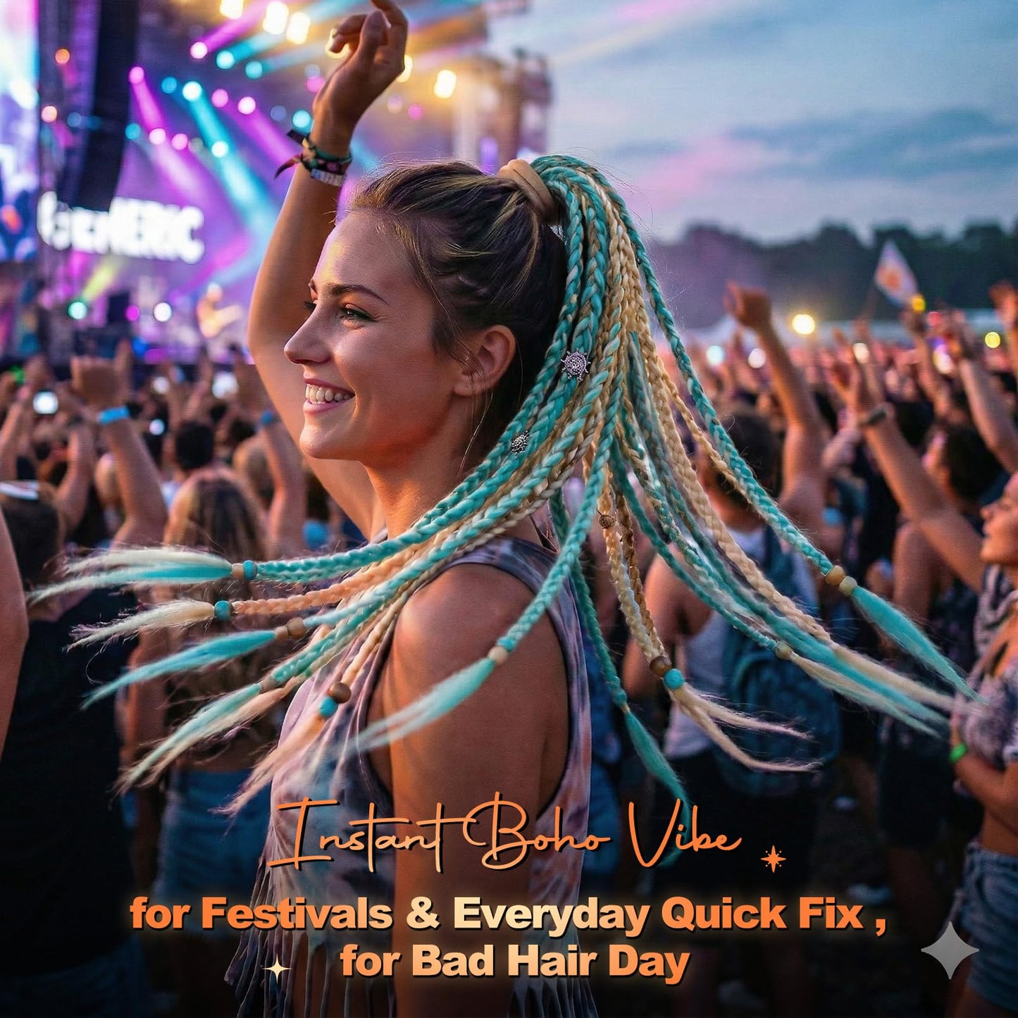 Boho Braided Ponytail Extension with Hair Tie, 24" Long Viking Dreadlock Beads Ponytail Hand-braided Braids Hair Extensions Lightweight Natural Synthetic Hairpiece for Festival Cosplay