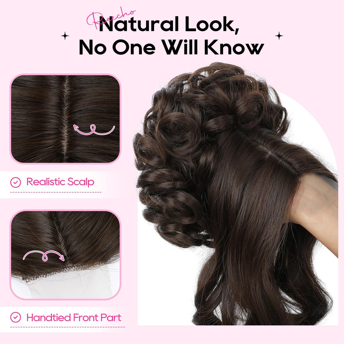 Bun Hair Piece with Bangs - 2-in-1 Hair Bun Hairpieces Curly Updo Wig & Hair Topper with Long Side Bangs Natural-Looking Drawstring Ponytail Extension for Women