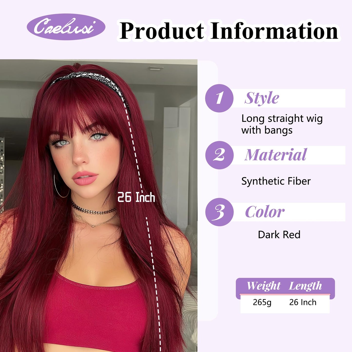 Colorful Long Straight Wig with Bangs