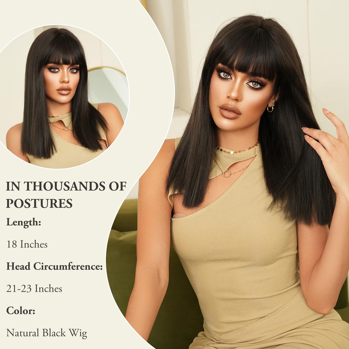 Shoulder Length Straight Wigs for Women Synthetic Wig with Bangs for Girls Daily Party Costume