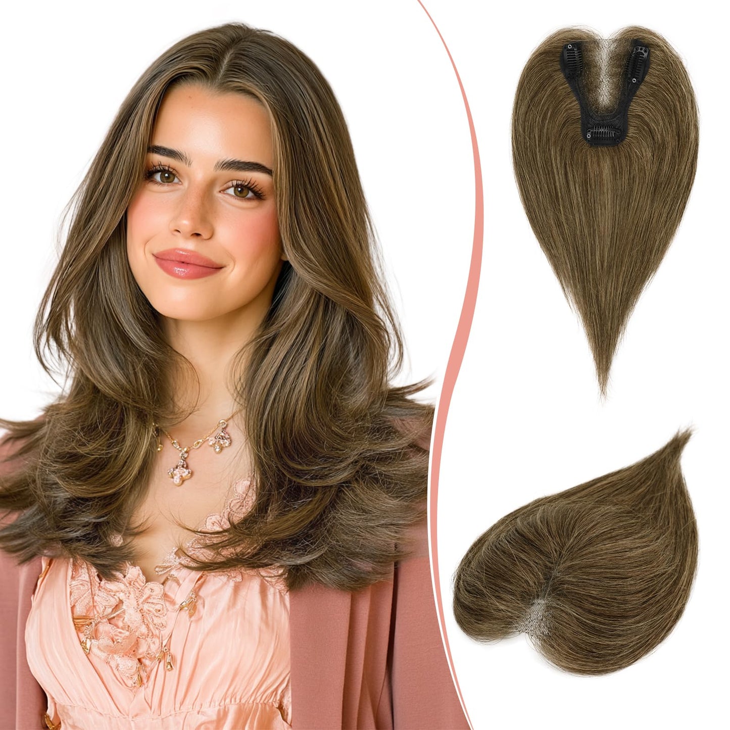 Hair Toppers for Women Real Human Hair Lightweight Clip in Hair Piece for Thinning Hair Fluffy Straight Hair Topper,