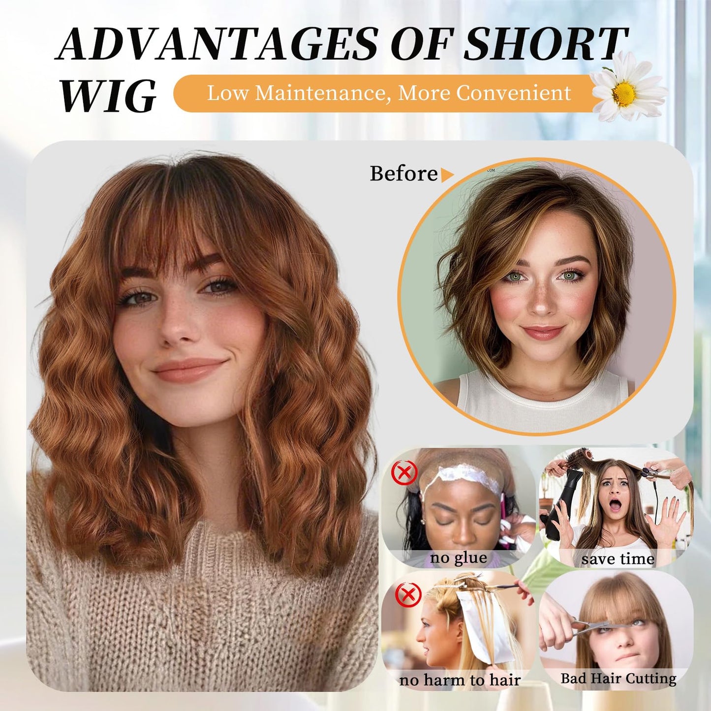 Short Bob Wigs with Bangs for Women for Daily Party Use