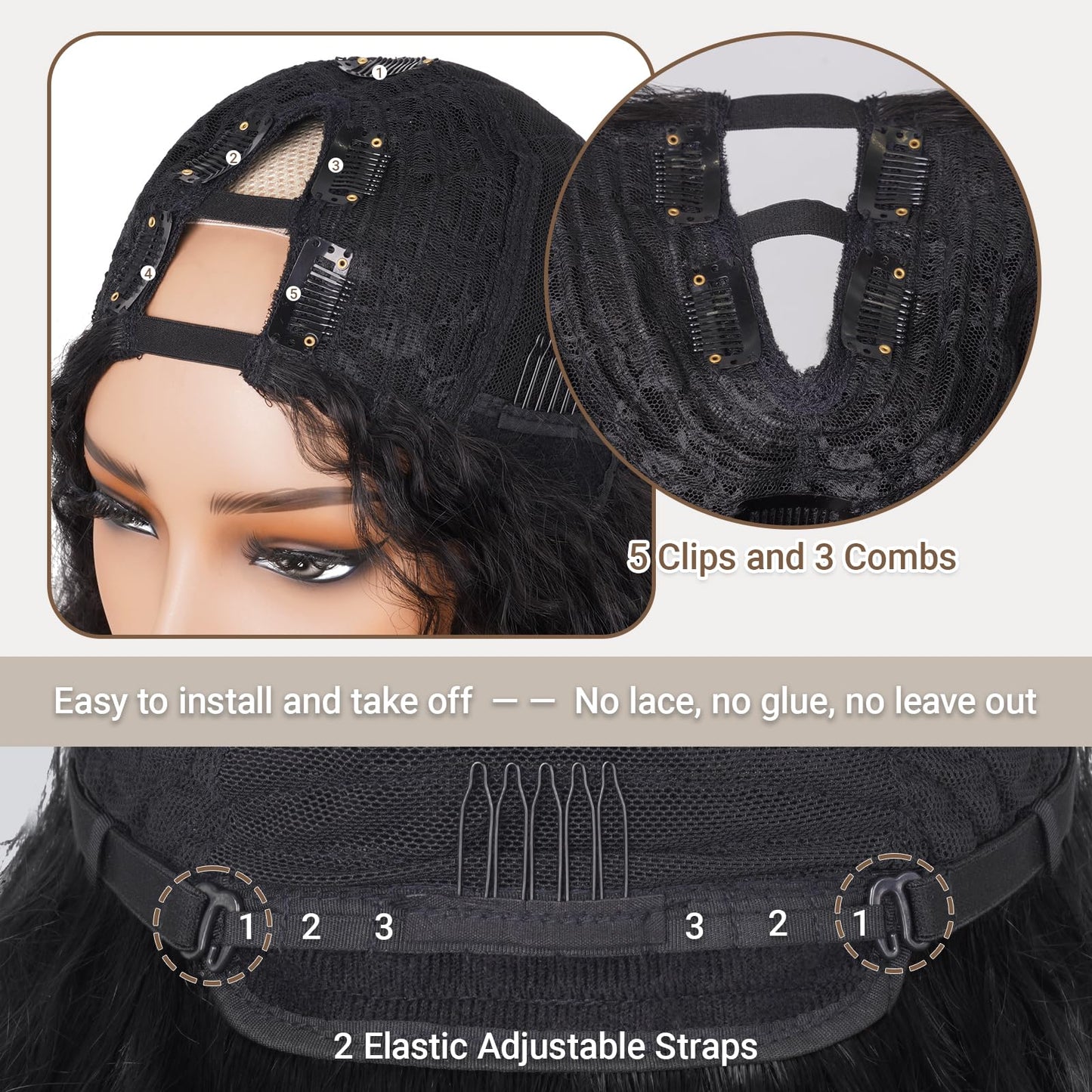 Afro Wig V Part Kinky Curly Wigs for Black Women, 180% Density Wear and Go Glueless Wig with Unique Bouncy Curls in the End, Synthetic No Leave out Clip in