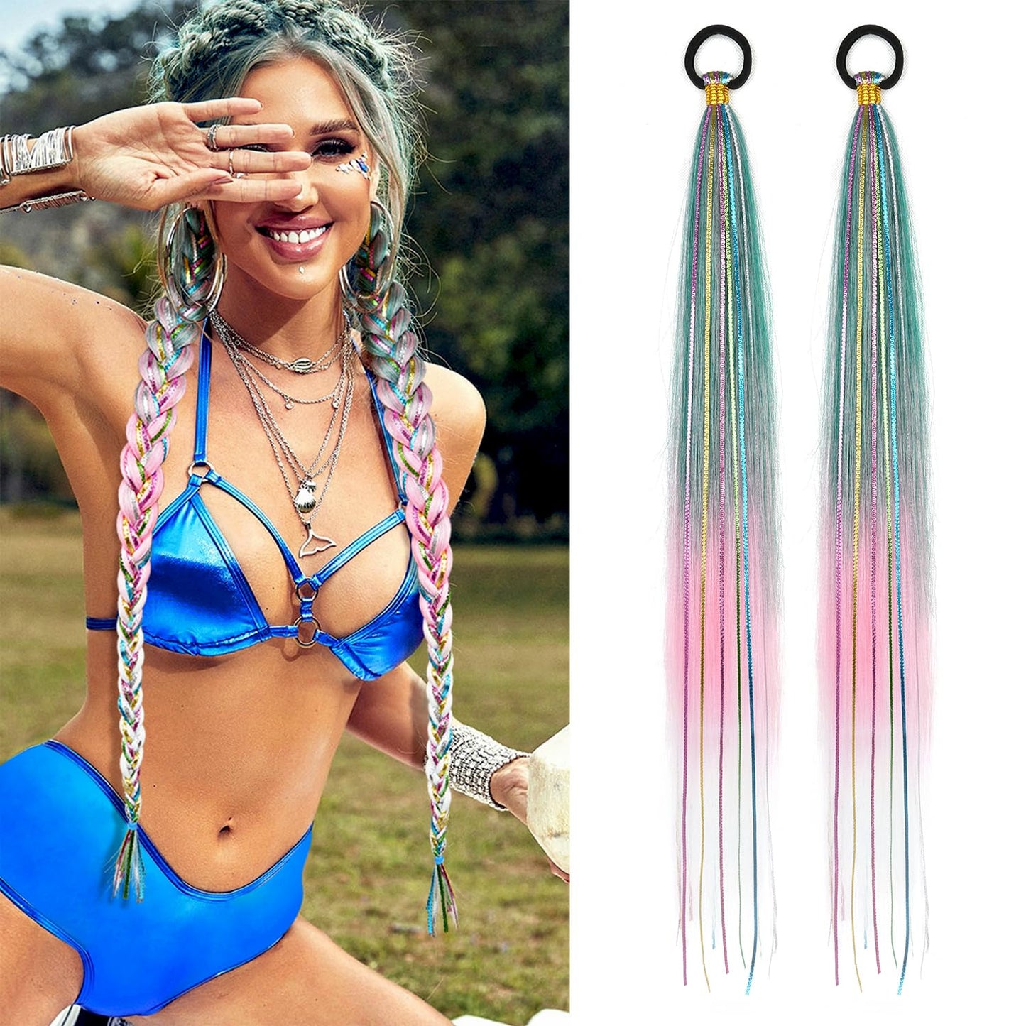 26 Inch Hair Tinsel Colored Hair Braided Ponytail Extension