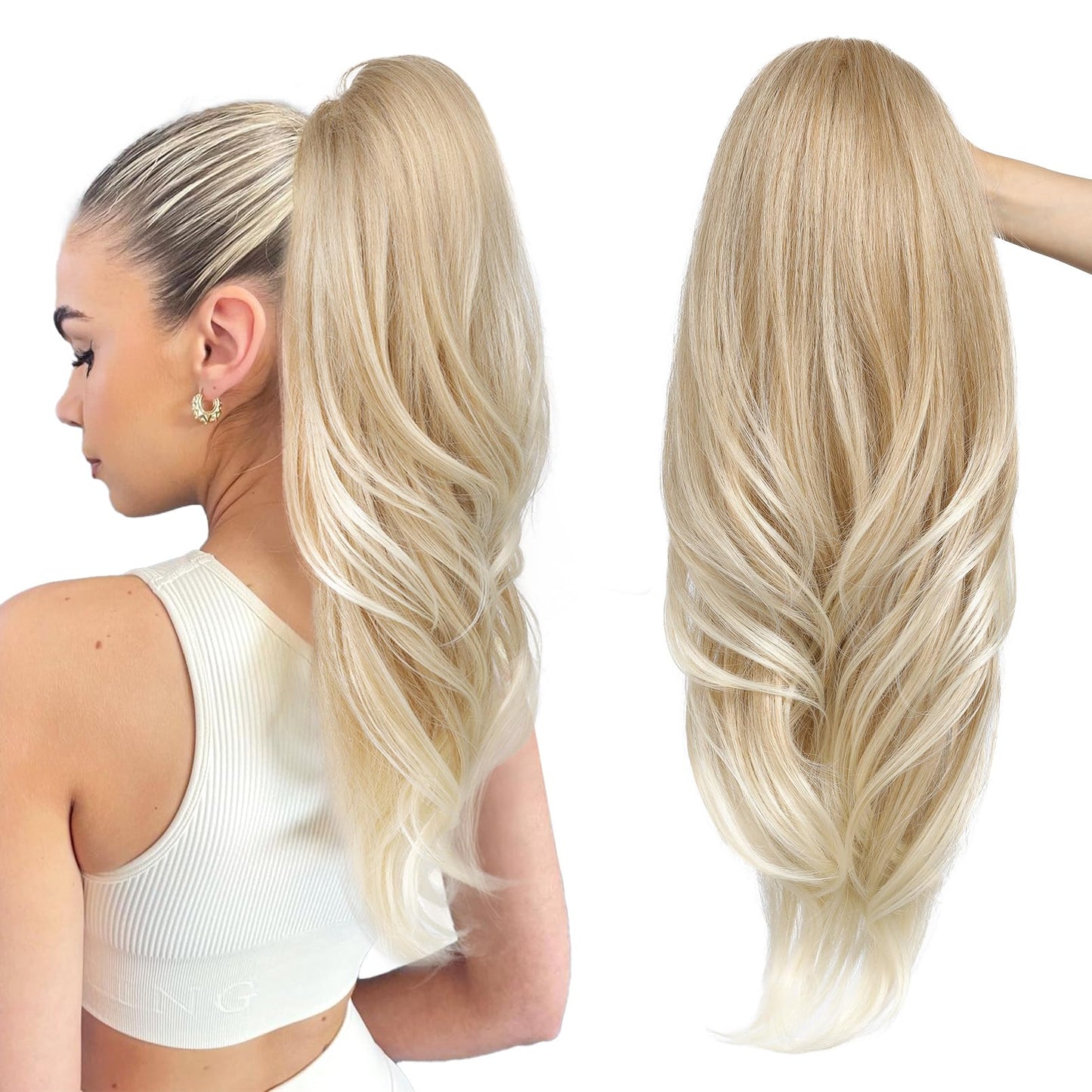 Drawstring Ponytail Extension, Long Wavy Multi Layered Clip in Ponytail Hair Extensions Stand Up High Fake Pony Tail Soft Natural Synthetic Hairpiece
