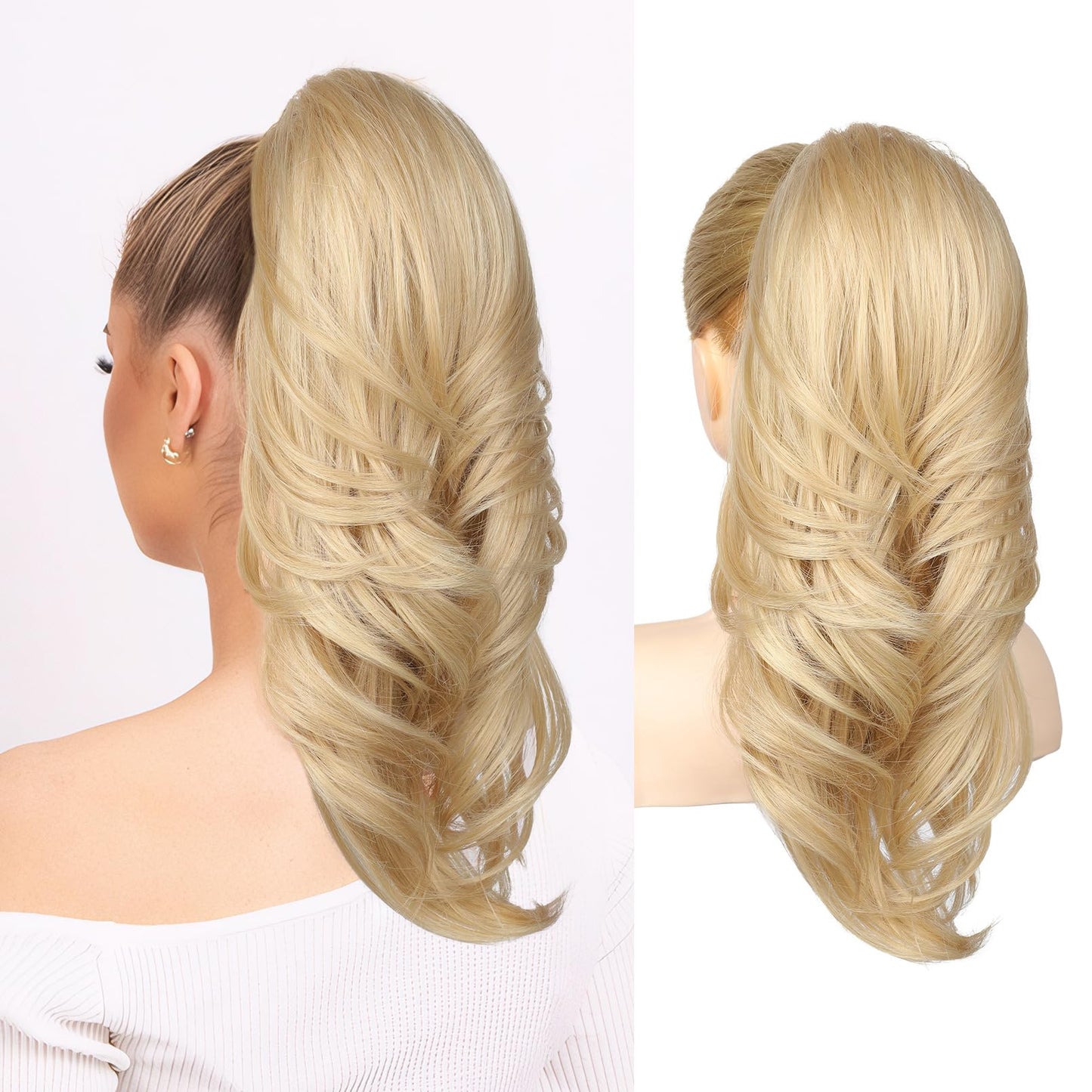 Drawstring Ponytail Extension, Long Wavy Multi Layered Clip in Ponytail Hair Extensions Stand Up High Fake Pony Tail Soft Natural Synthetic Hairpiece