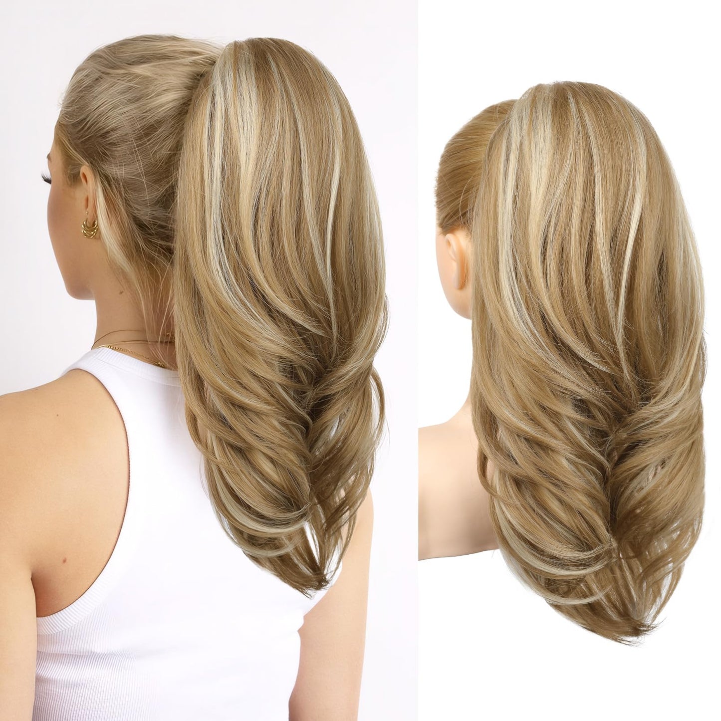 Drawstring Ponytail Extension, Long Wavy Multi Layered Clip in Ponytail Hair Extensions Stand Up High Fake Pony Tail Soft Natural Synthetic Hairpiece
