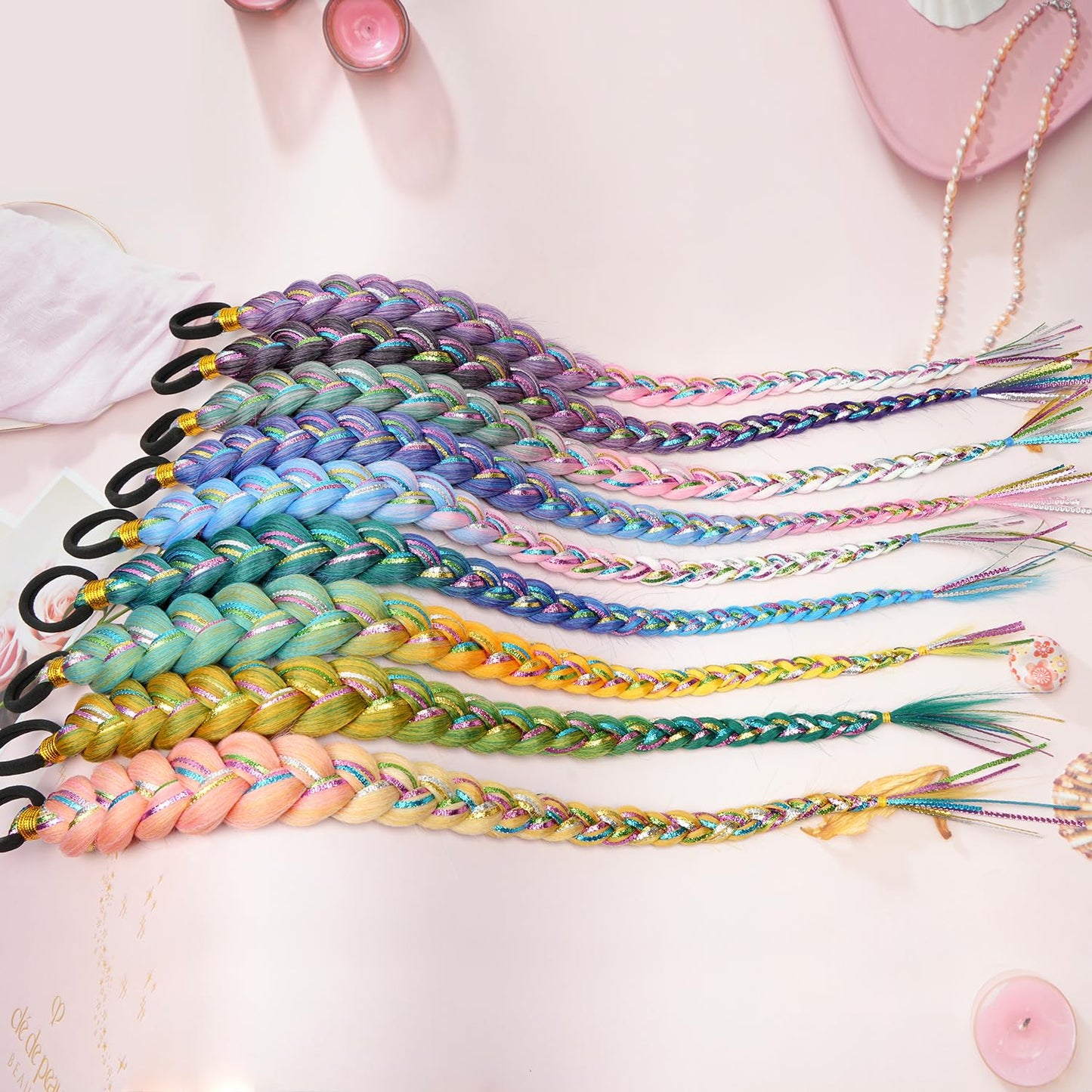 26 Inch Hair Tinsel Colored Hair Braided Ponytail Extension