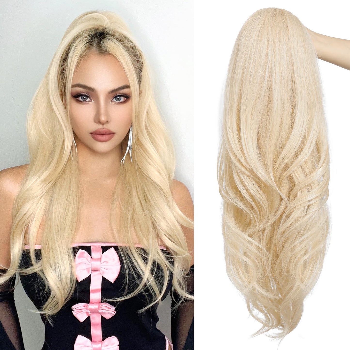 Drawstring Ponytail Extension, Long Wavy Multi Layered Clip in Ponytail Hair Extensions Stand Up High Fake Pony Tail Soft Natural Synthetic Hairpiece