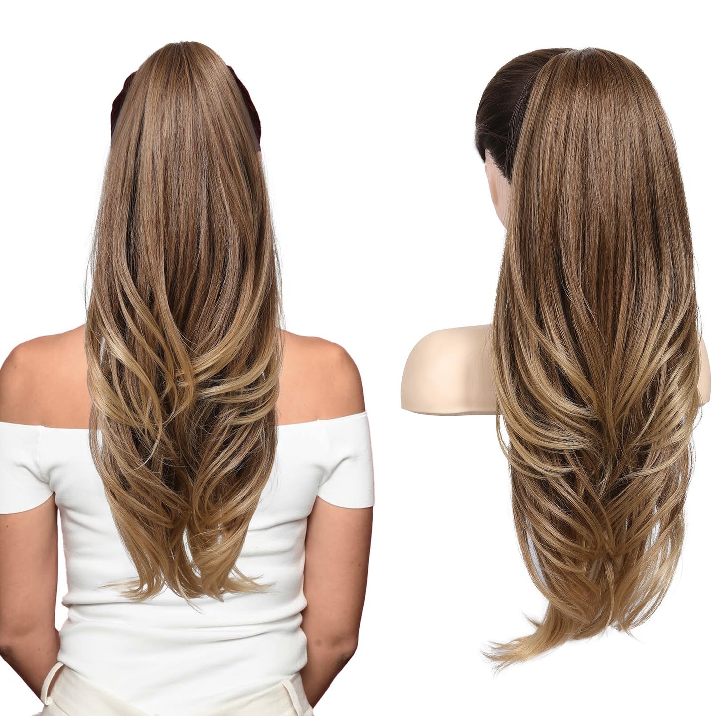 Drawstring Ponytail Extension, Long Wavy Multi Layered Clip in Ponytail Hair Extensions Stand Up High Fake Pony Tail Soft Natural Synthetic Hairpiece