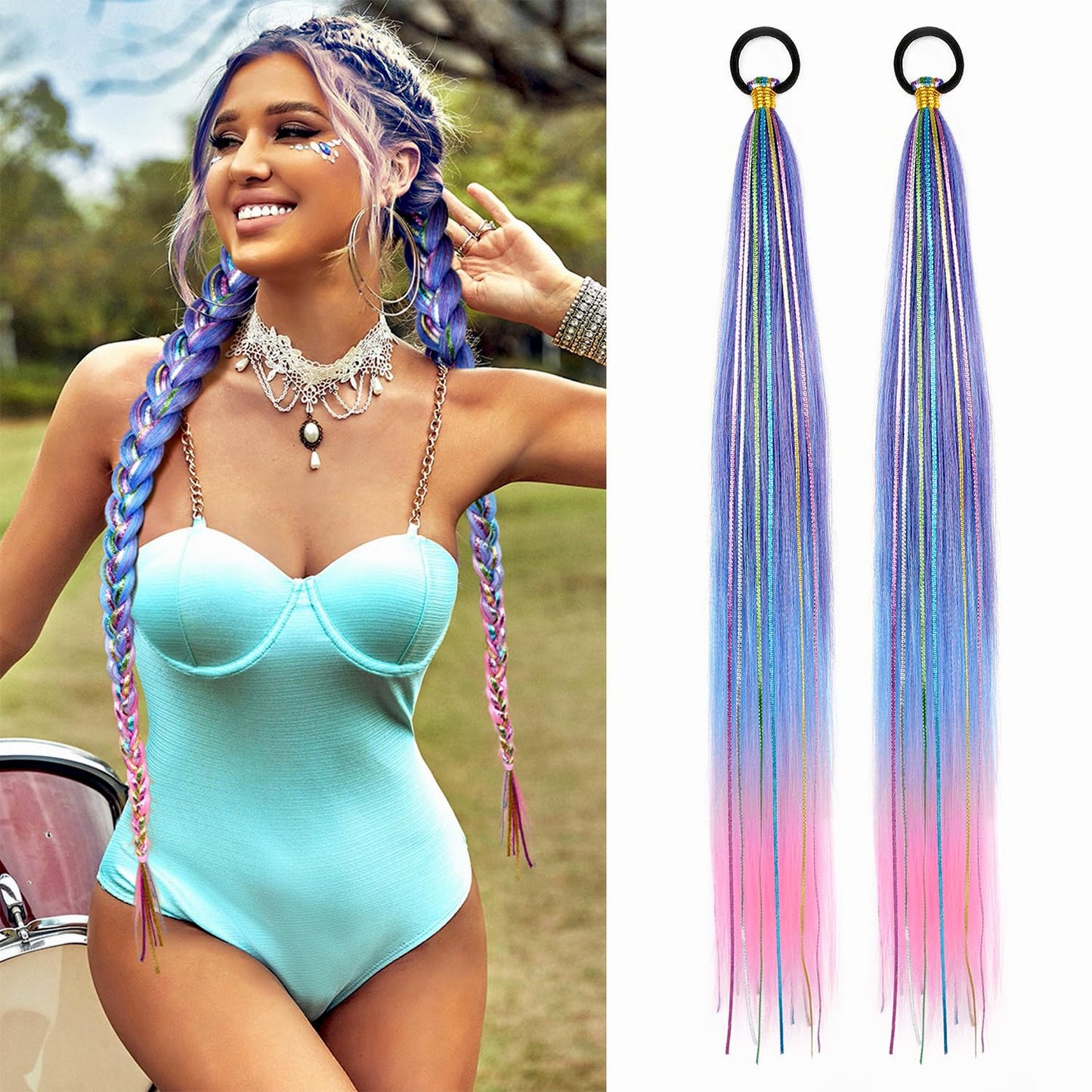 26 Inch Hair Tinsel Colored Hair Braided Ponytail Extension