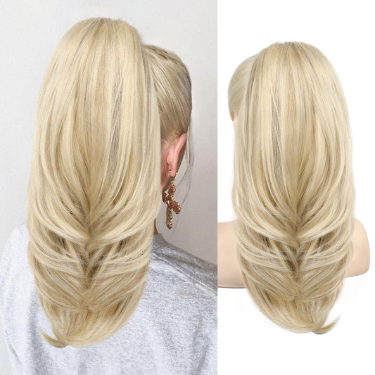 Drawstring Ponytail Extension, Long Wavy Multi Layered Clip in Ponytail Hair Extensions Stand Up High Fake Pony Tail Soft Natural Synthetic Hairpiece