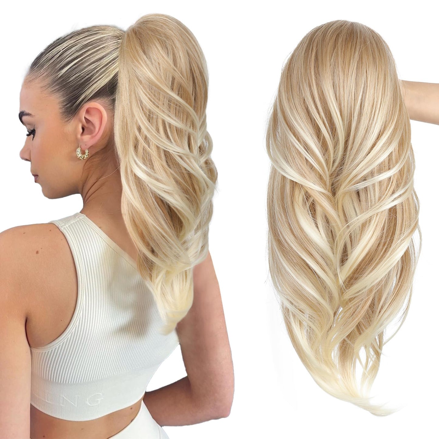 Drawstring Ponytail Extension, Long Wavy Multi Layered Clip in Ponytail Hair Extensions Stand Up High Fake Pony Tail Soft Natural Synthetic Hairpiece