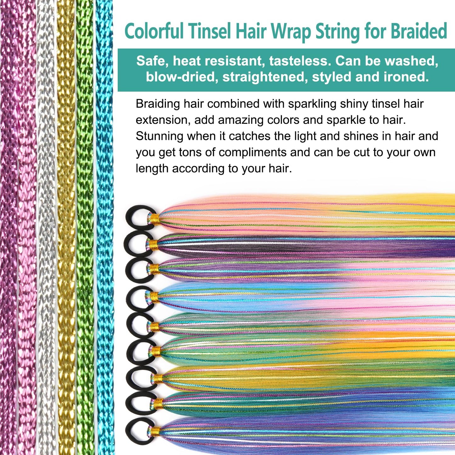 26 Inch Hair Tinsel Colored Hair Braided Ponytail Extension