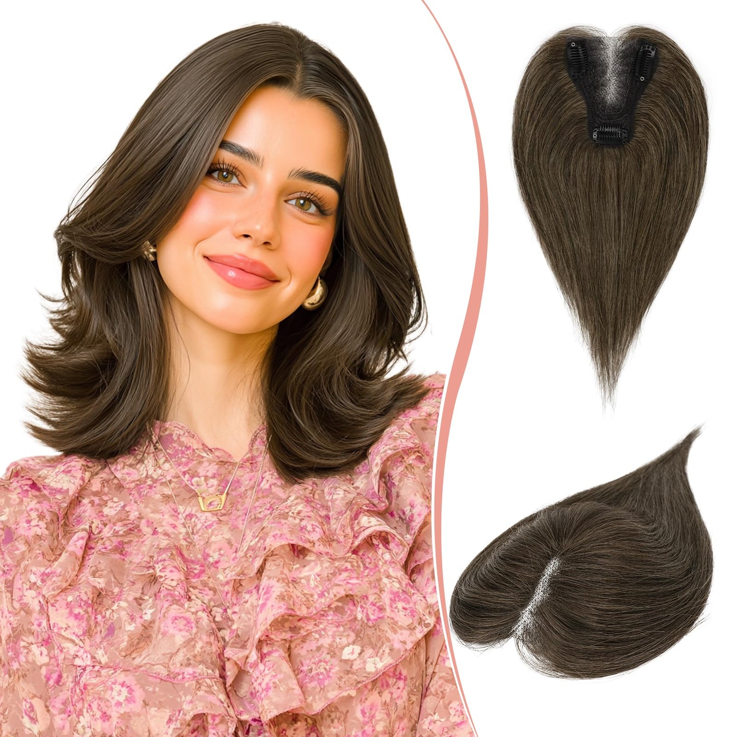 Hair Toppers for Women Real Human Hair Lightweight Clip in Hair Piece for Thinning Hair Fluffy Straight Hair Topper,