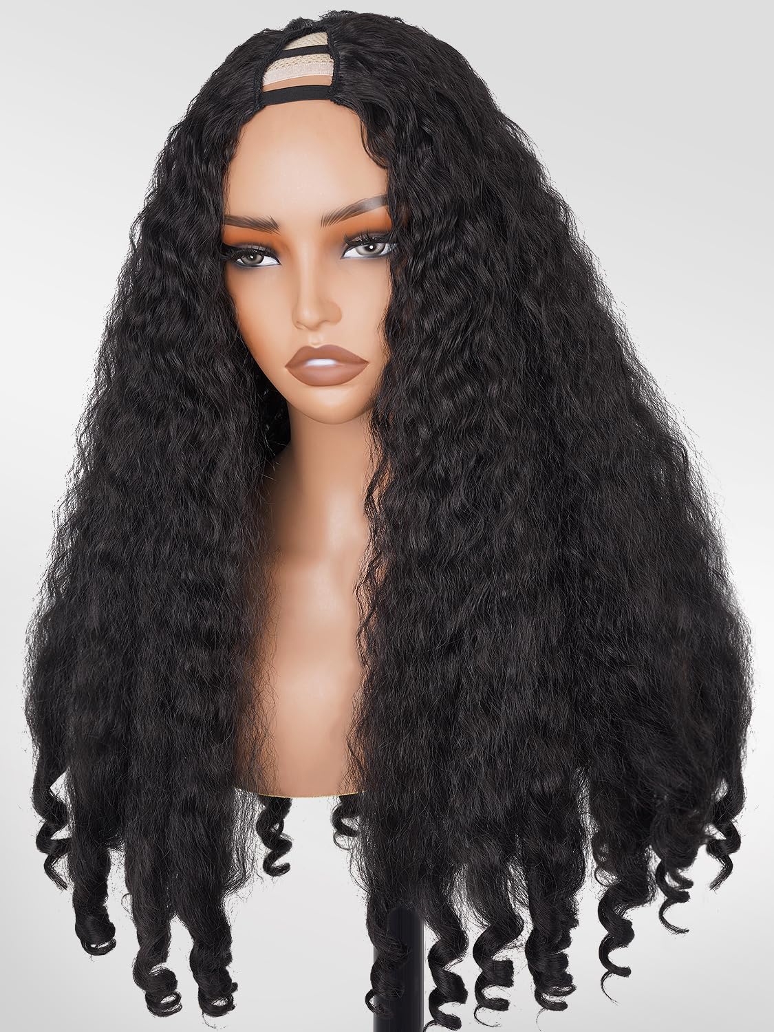 Afro Wig V Part Kinky Curly Wigs for Black Women, 180% Density Wear and Go Glueless Wig with Unique Bouncy Curls in the End, Synthetic No Leave out Clip in