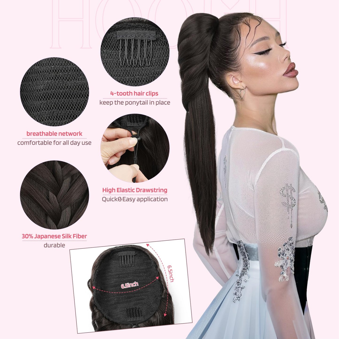 Ponytail Extension, 20 Inch Long Braid Drawstring Clip in on Ponytail Hair Extensions Synthetic Hairpiece for Women