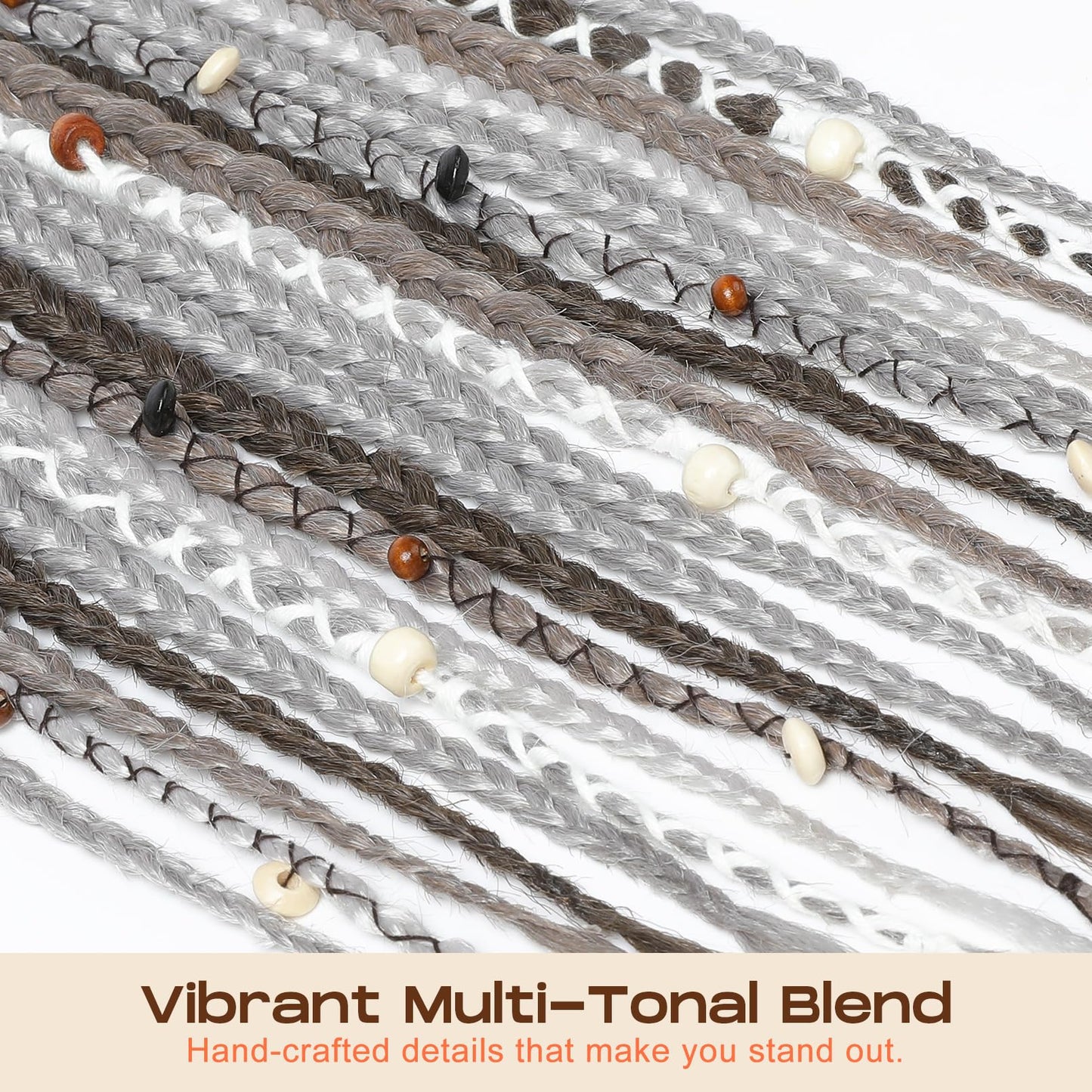 Braided Ponytail Extension on Hair Tie, 16" Full Volume Lightweight Viking Dreadlock Ponytail Braid in Dreadlock Extensions with Beads and Shells, Festival Hair Accessories for Women Girls