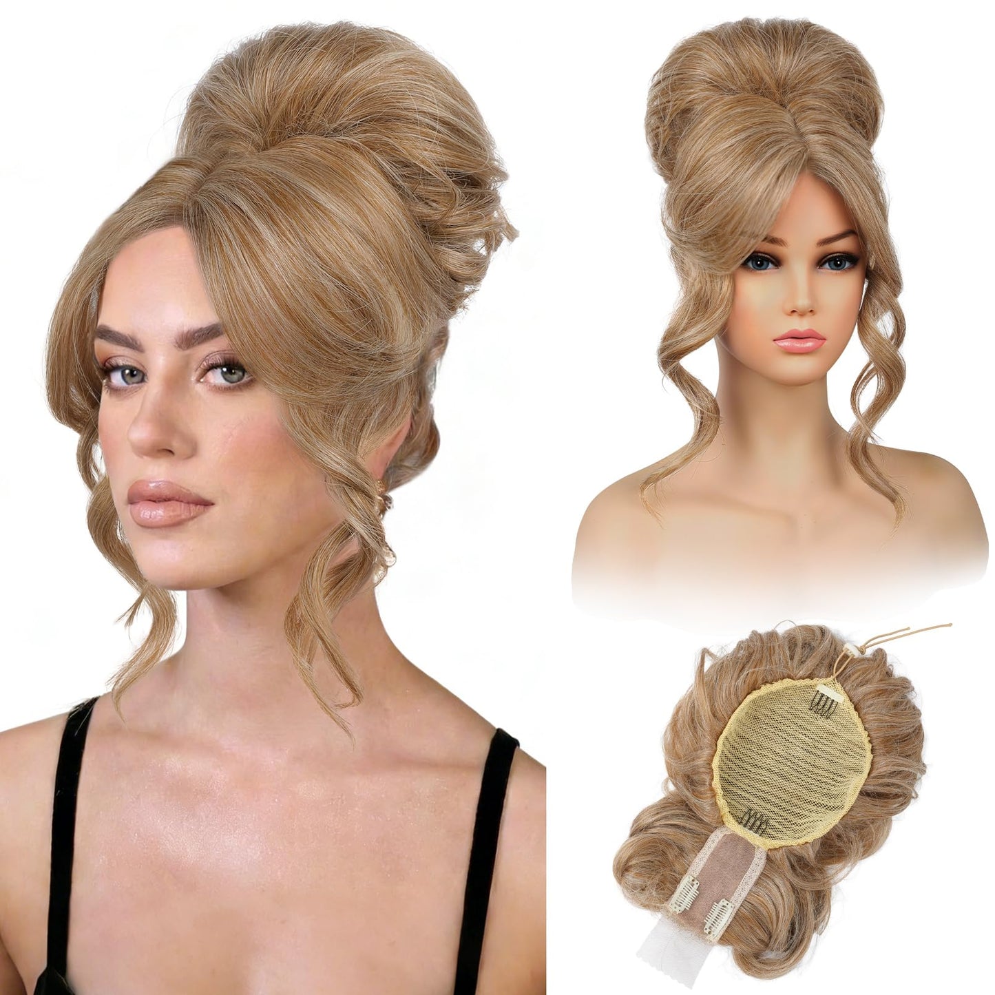 Messy bun Hair Pieces with Bangs - Hair Topper for Women