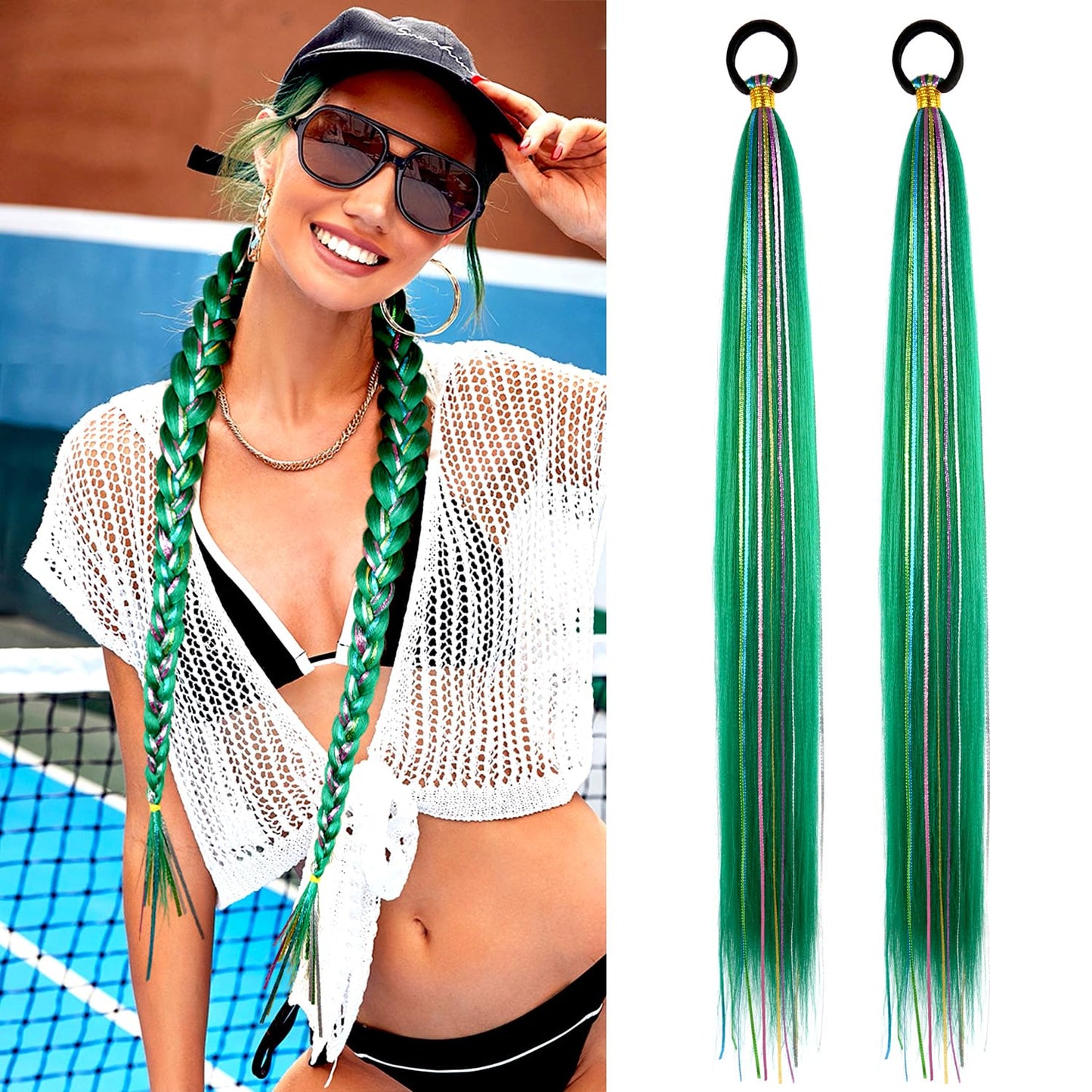 26 Inch Hair Tinsel Colored Hair Braided Ponytail Extension