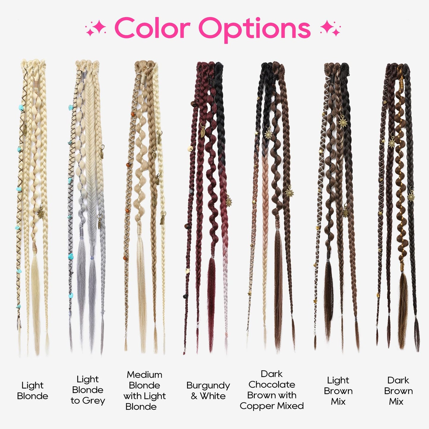 Clip in Braids for Women, 16" Boho Dreadlock Clip in Braids with Beads & Charms, 2PCS Handmade Synthetic Braided Hairpieces for Cosplay Daily Styling Music Festival