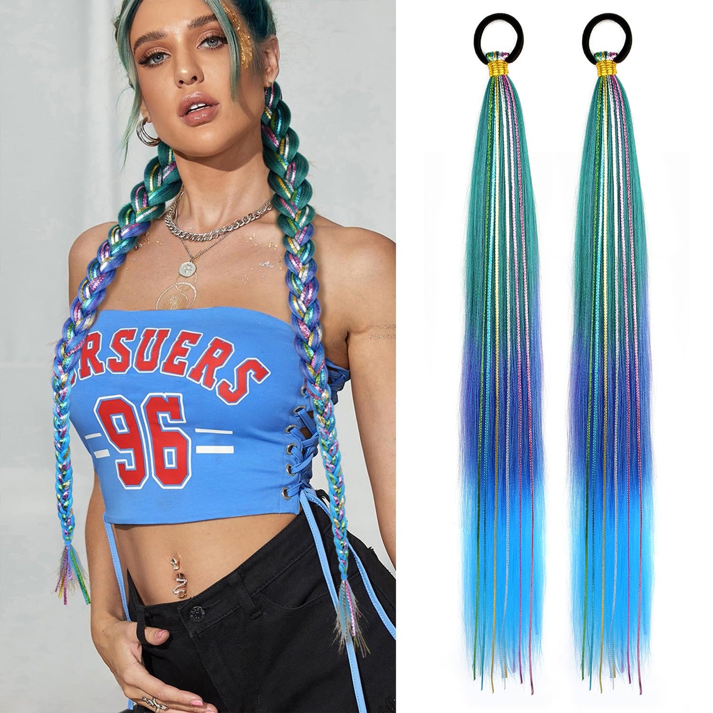 26 Inch Hair Tinsel Colored Hair Braided Ponytail Extension
