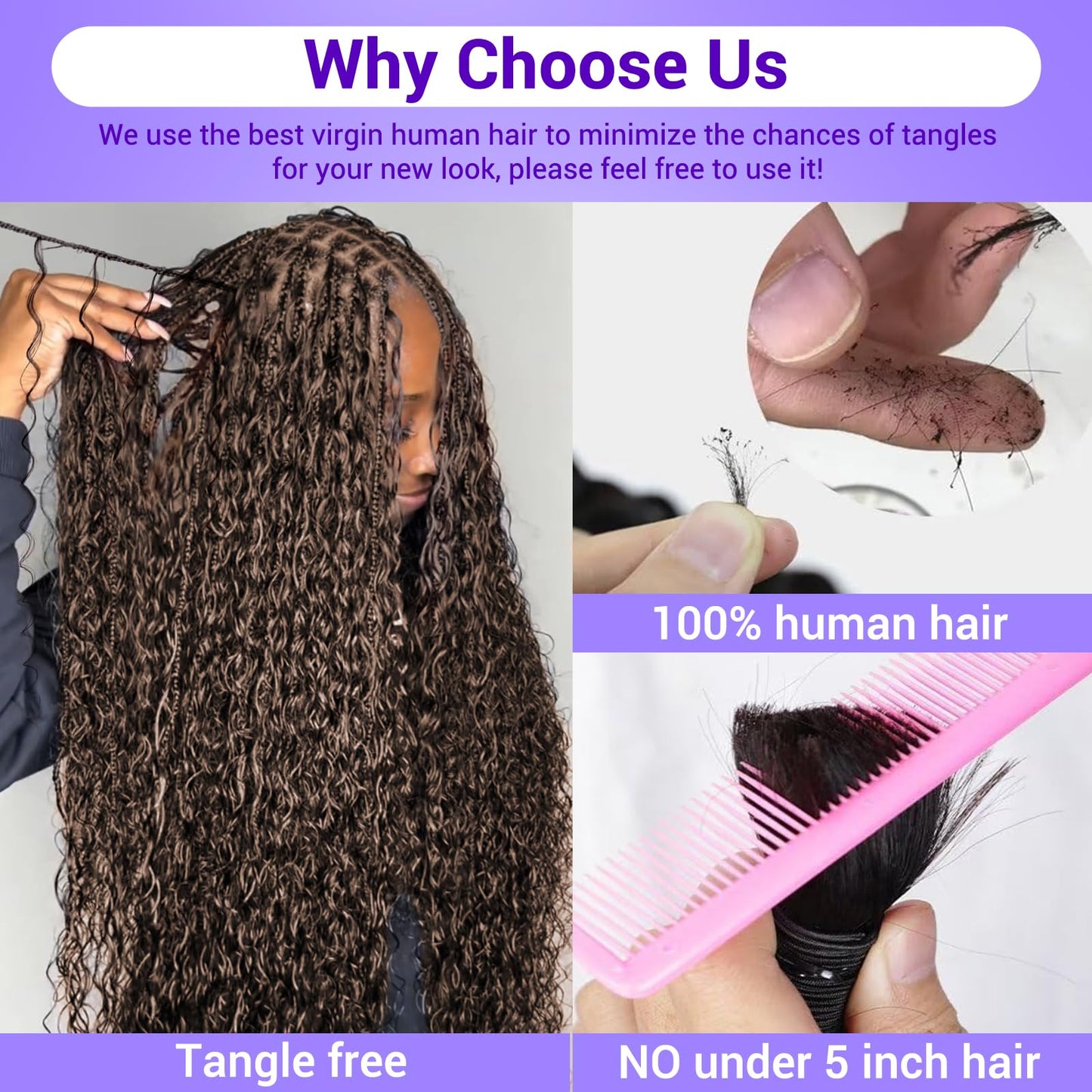 Human Braiding Hair for Boho Braids 110g 20 Inch Deep Wave Boho Bulk Human Hair for Braiding Knotless 12A Wet and Wavy Bohemian 3 No Weft Bundles/Pack Curly Braids