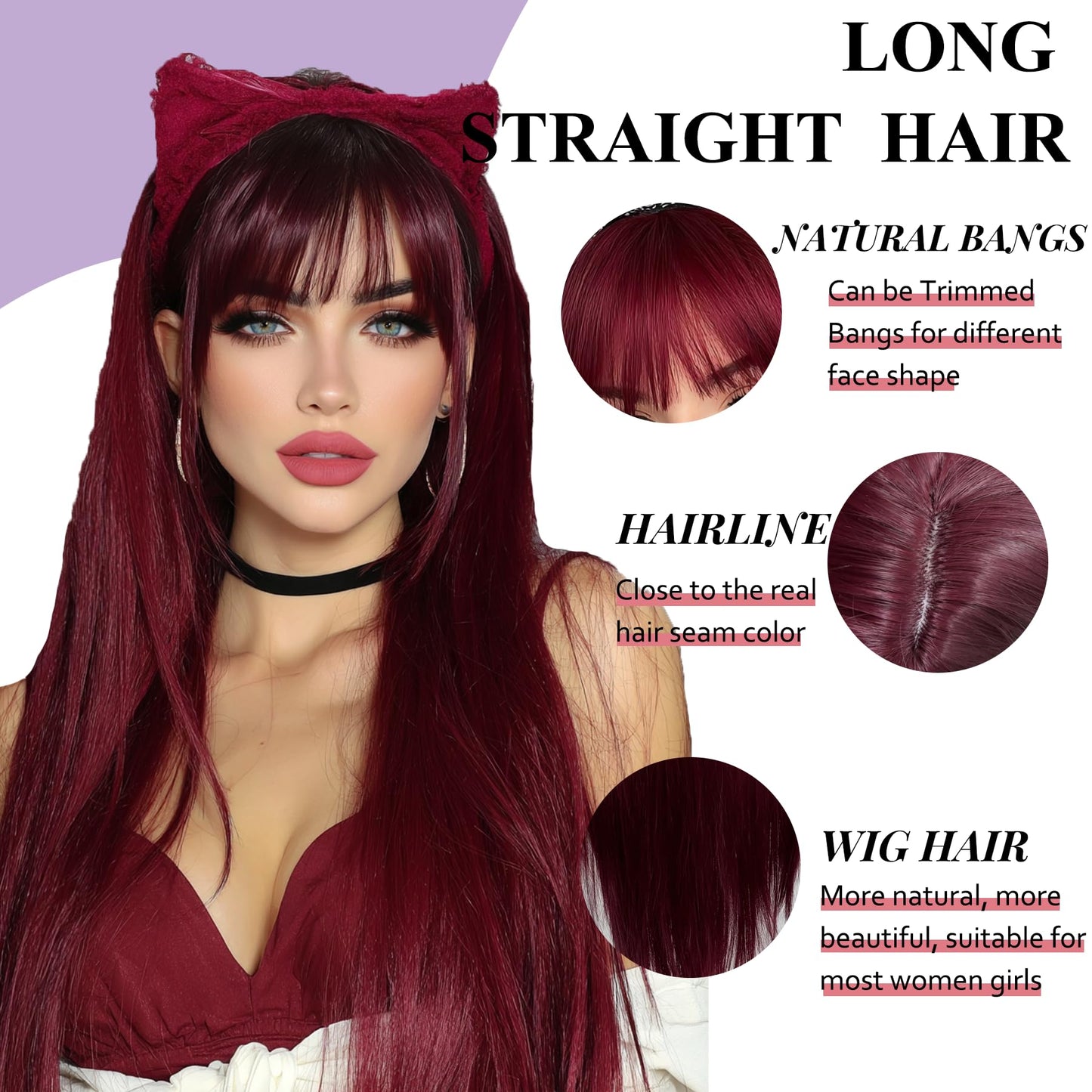 Colorful Long Straight Wig with Bangs