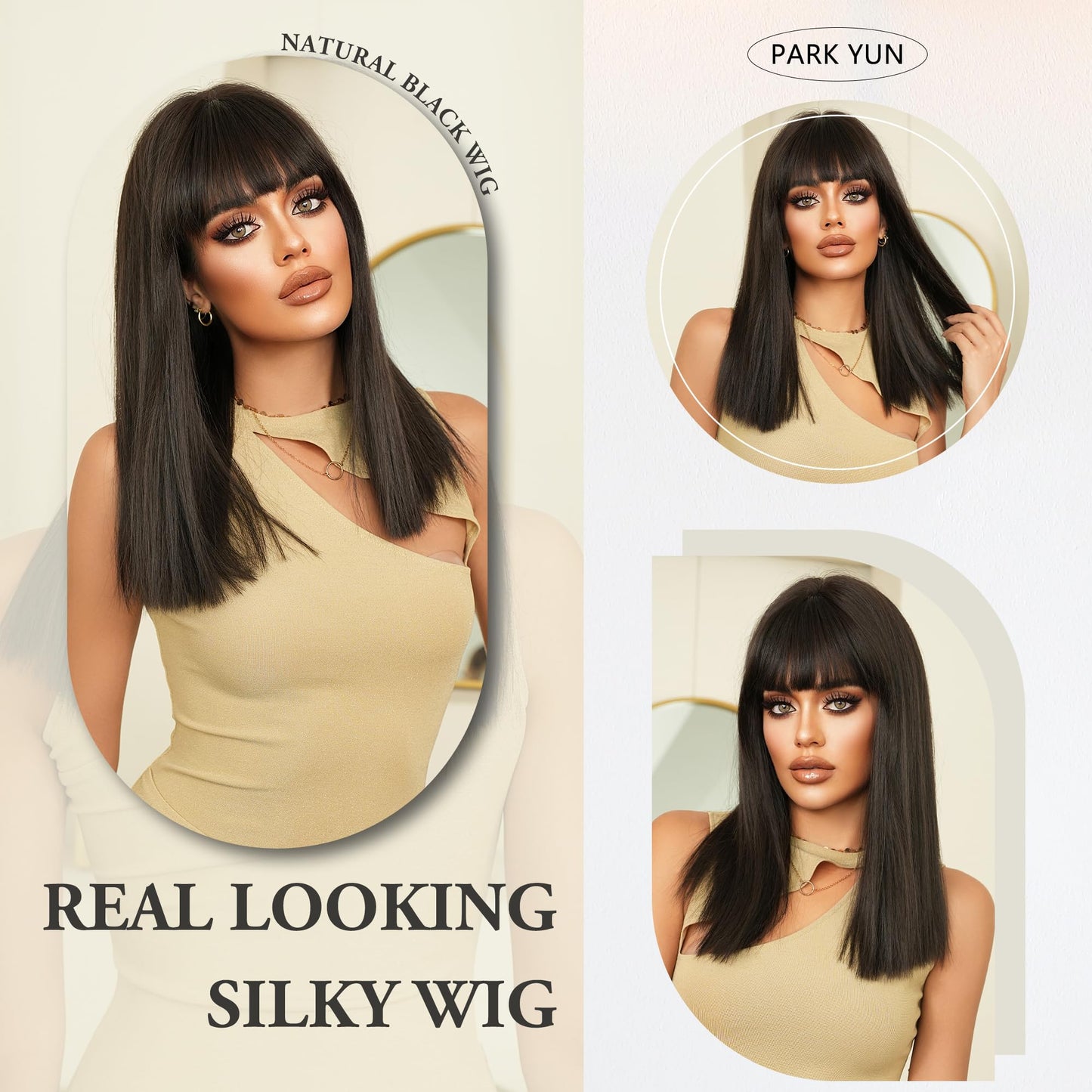 Shoulder Length Straight Wigs for Women Synthetic Wig with Bangs for Girls Daily Party Costume