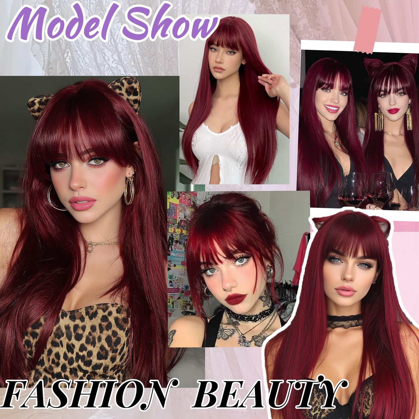 Colorful Long Straight Wig with Bangs