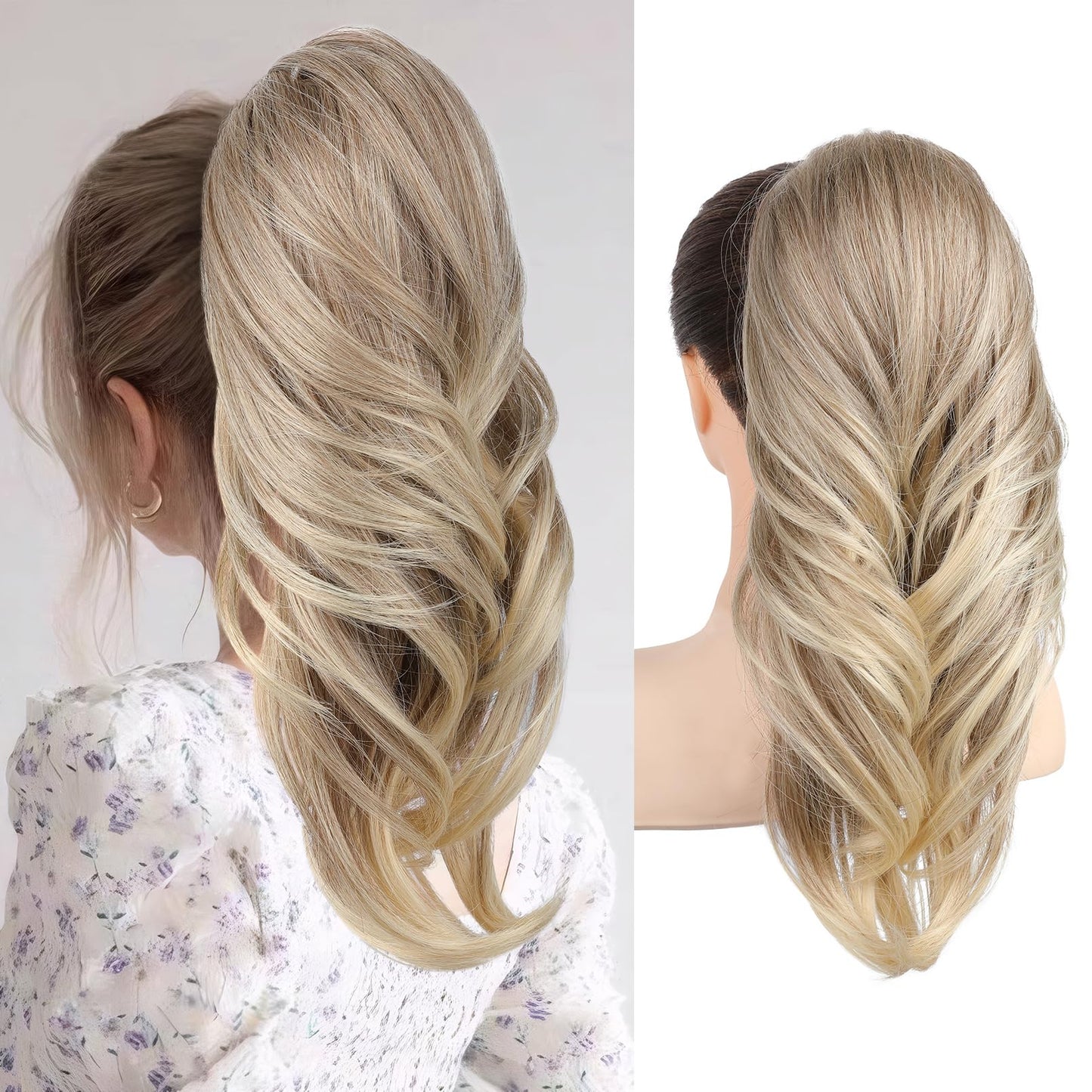 Drawstring Ponytail Extension, Long Wavy Multi Layered Clip in Ponytail Hair Extensions Stand Up High Fake Pony Tail Soft Natural Synthetic Hairpiece