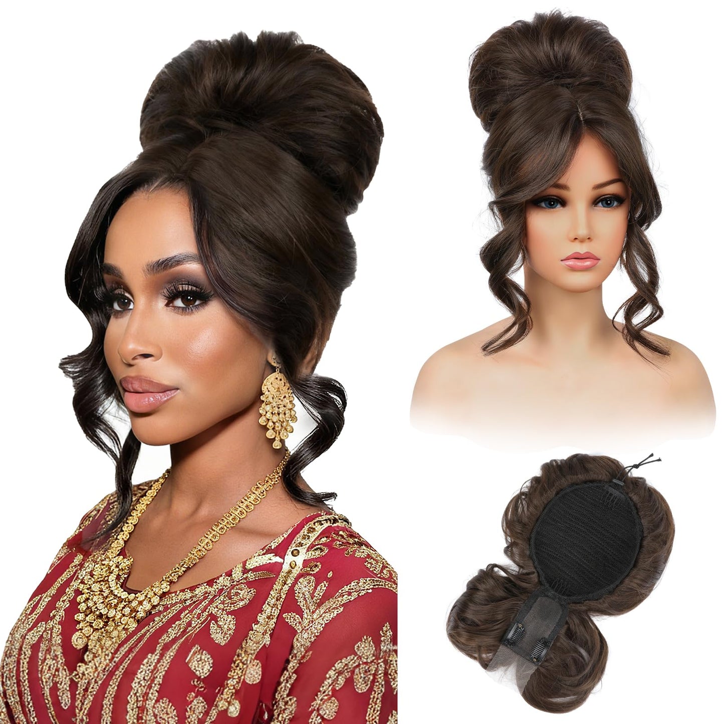 Messy bun Hair Pieces with Bangs - Hair Topper for Women