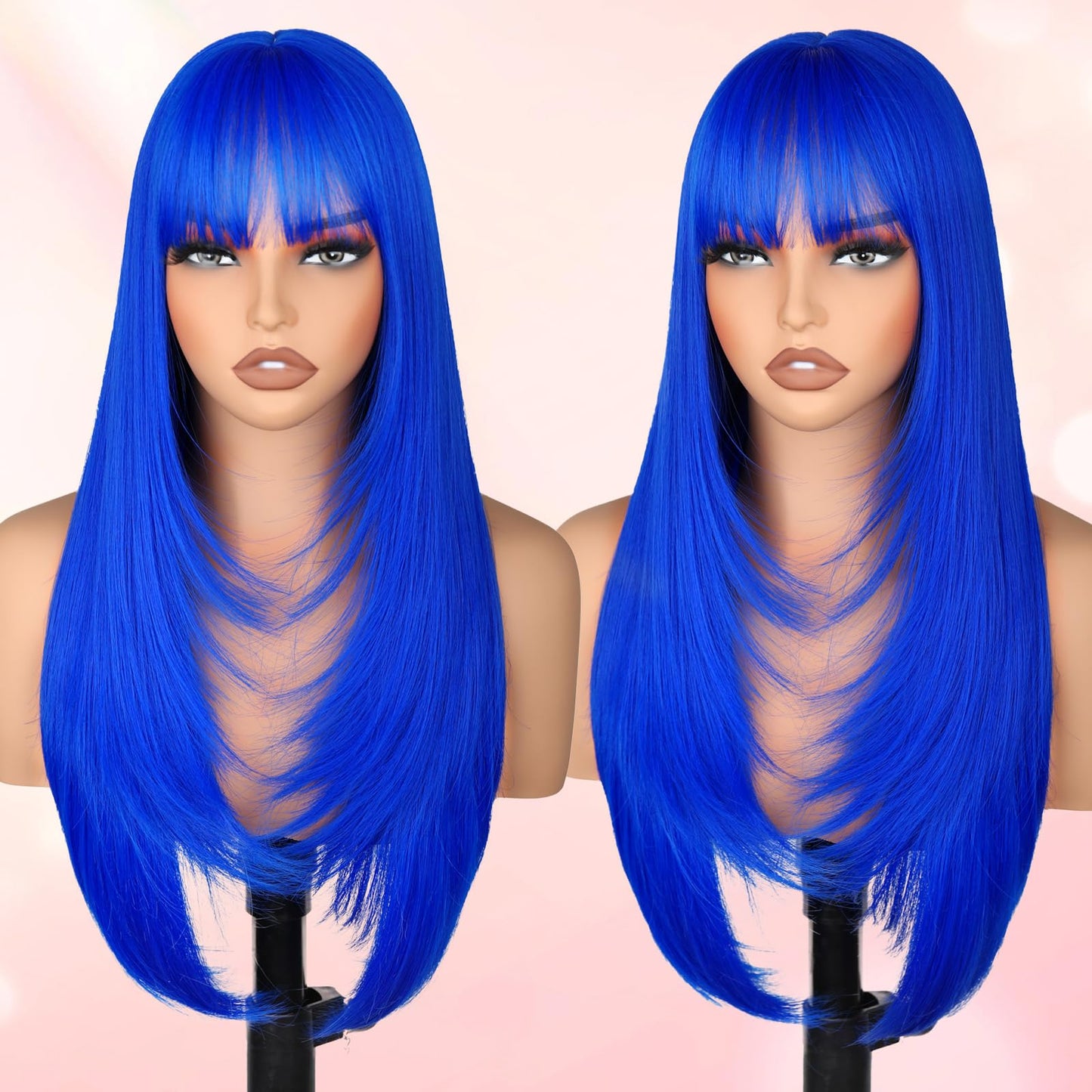 Long Straight Layered Wig with Bangs for Women