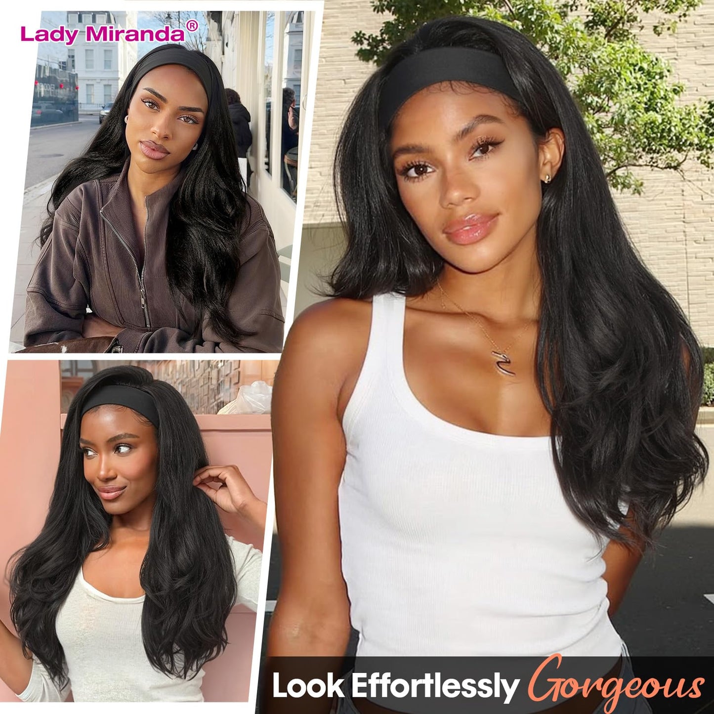 26 Inch Yaki Straight Headband Wig Kinky Straight Wear and Go Half Wig