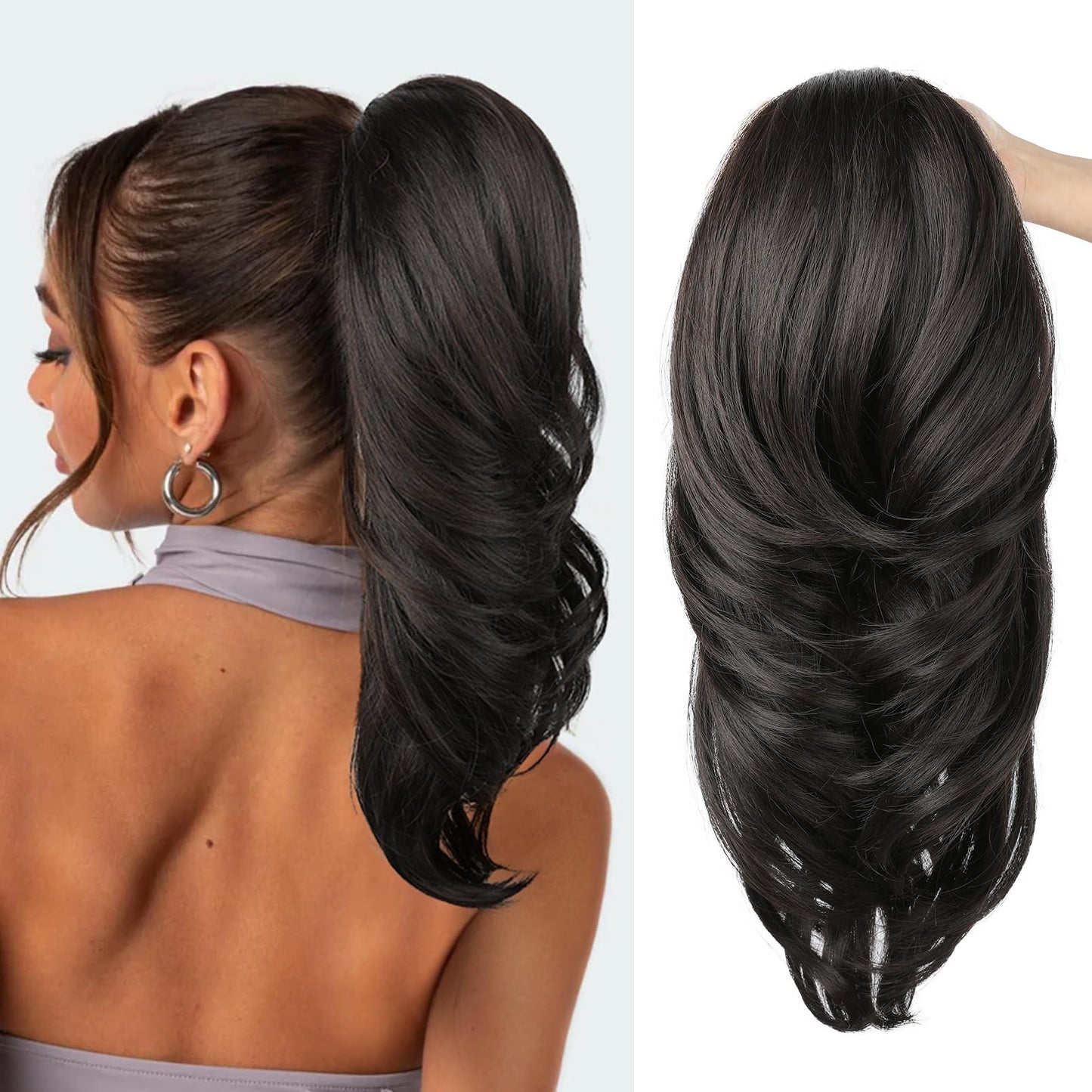 Drawstring Ponytail Extension, Long Wavy Multi Layered Clip in Ponytail Hair Extensions Stand Up High Fake Pony Tail Soft Natural Synthetic Hairpiece