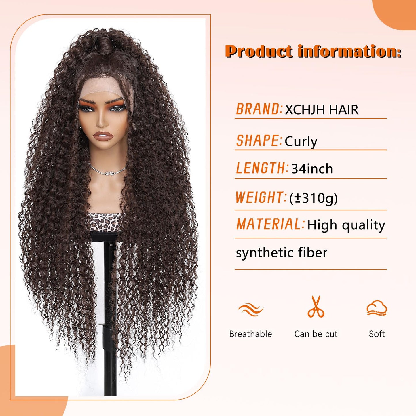 Deep Wave Synthetic Lace Front Wigs Long Curly Wigs for Women 34 inch Natural Looking Middle Wig for Daily Party Use